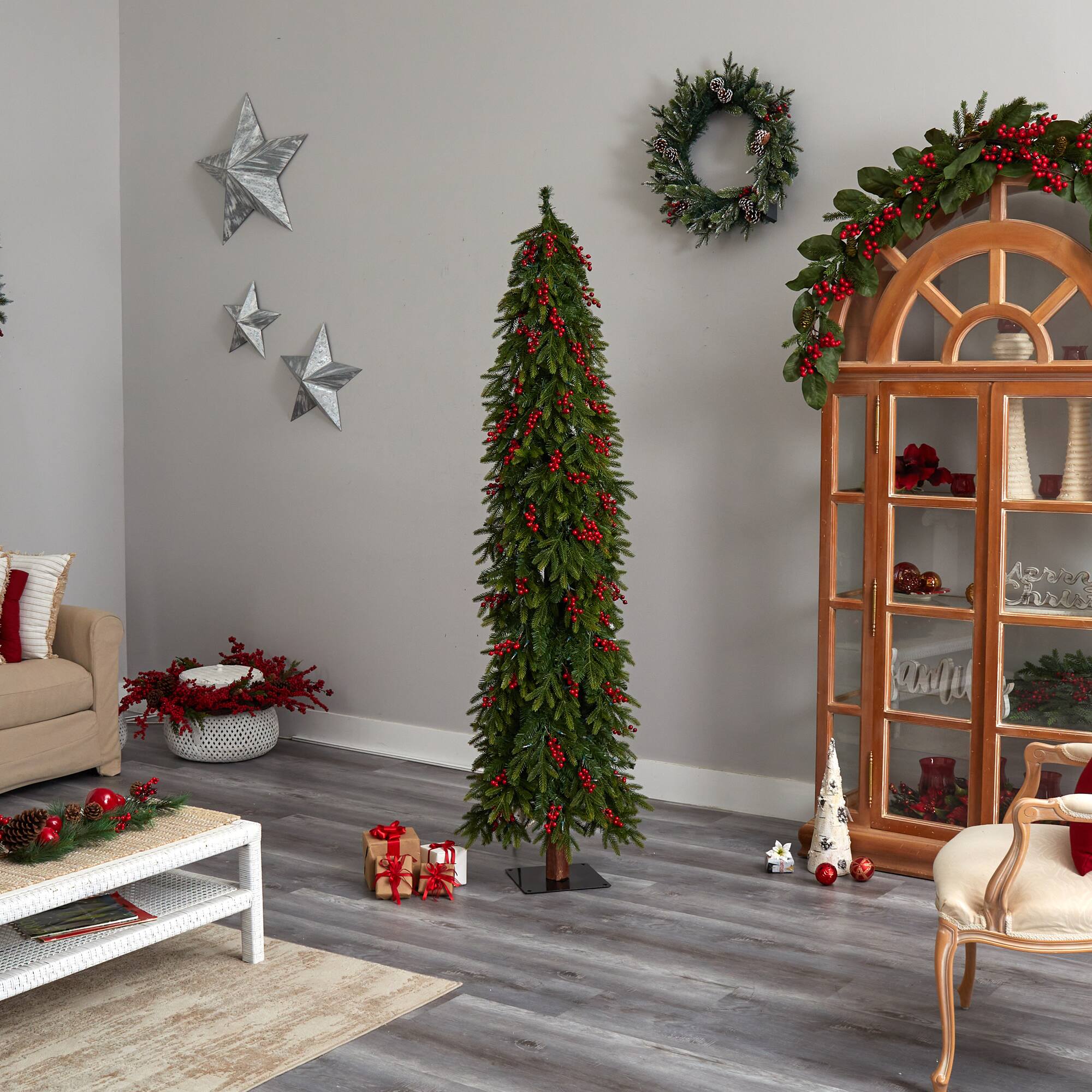 7ft. Pre-Lit Victoria Fir Artificial Christmas Tree, Multi-Color LED Lights