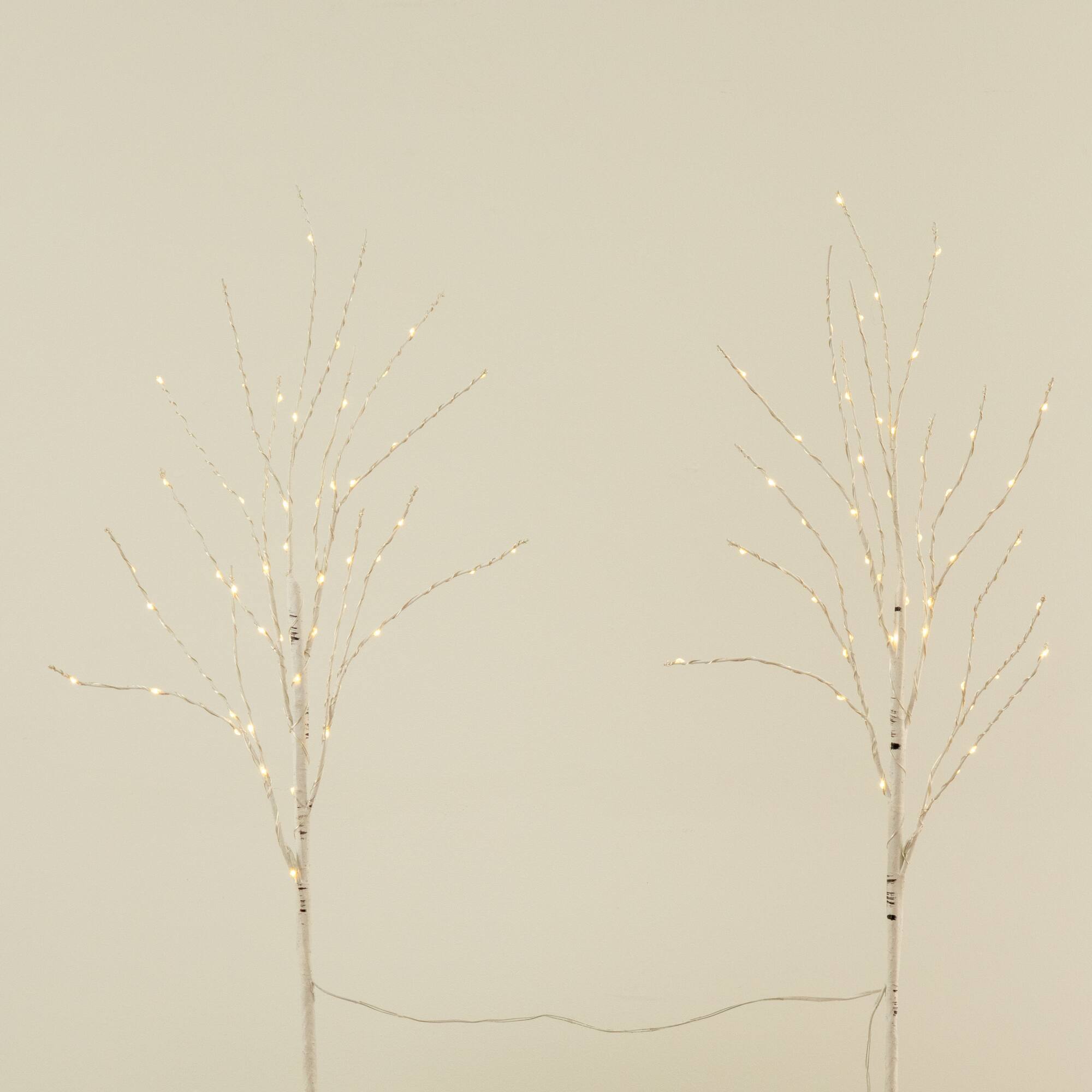 2 Pack 2.5ft. Pre-Lit White Birch Artificial Christmas Branches, Warm White Micro LED Lights