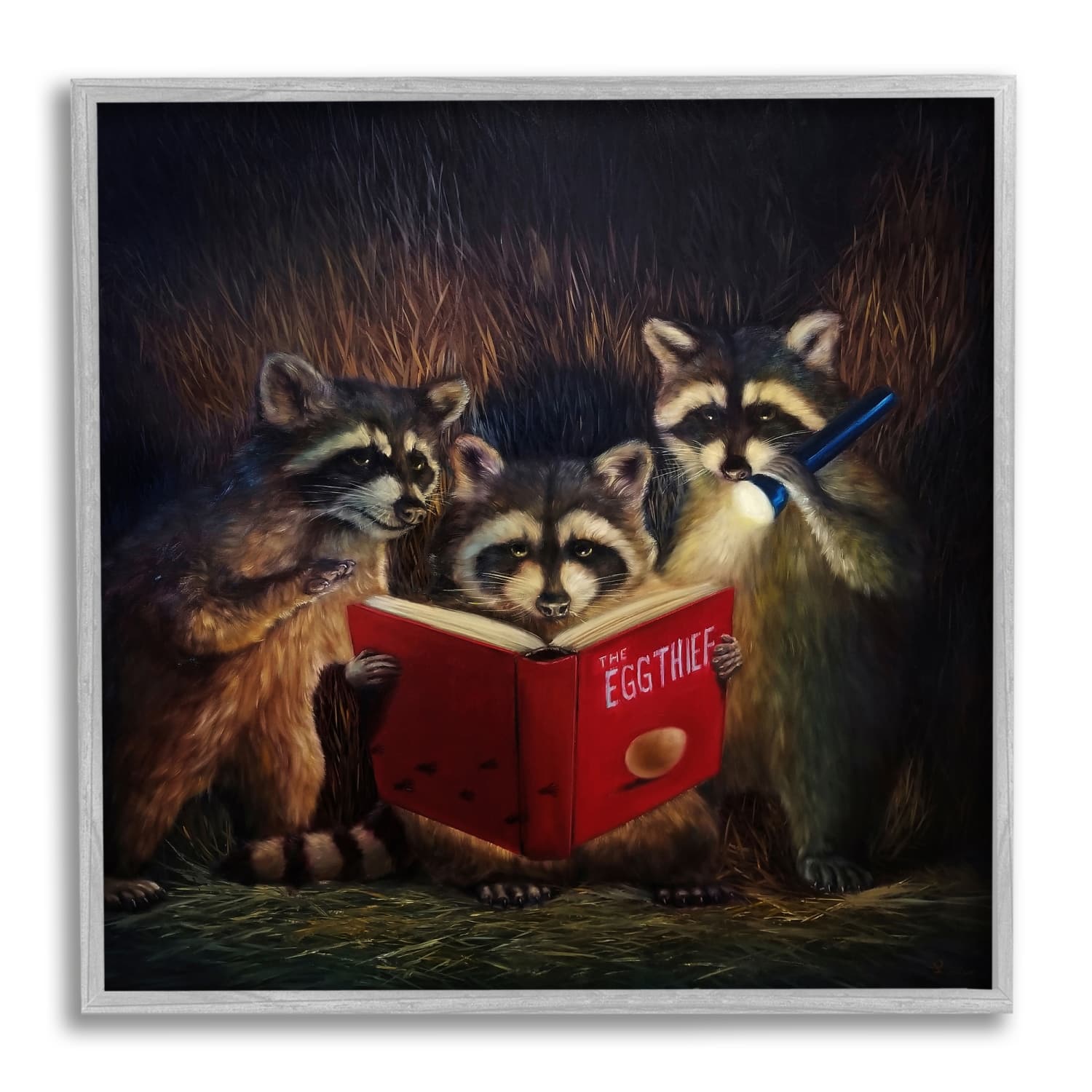 Stupell Industries Fun Raccoon Trio Reading Book Framed Giclee Art