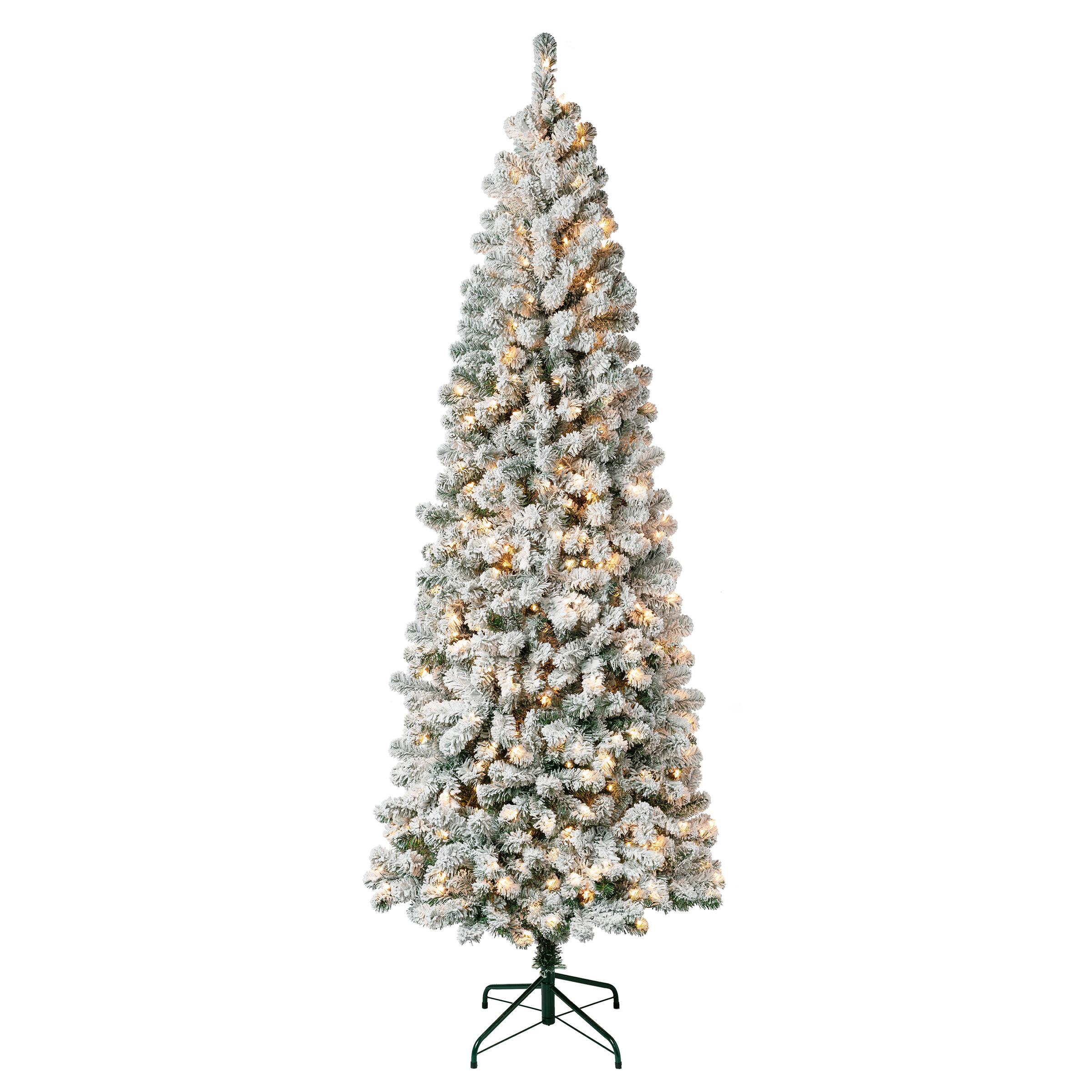 7.5ft. Pre-Lit Acacia Medium Flocked Artificial Christmas Tree, Clear Lights
