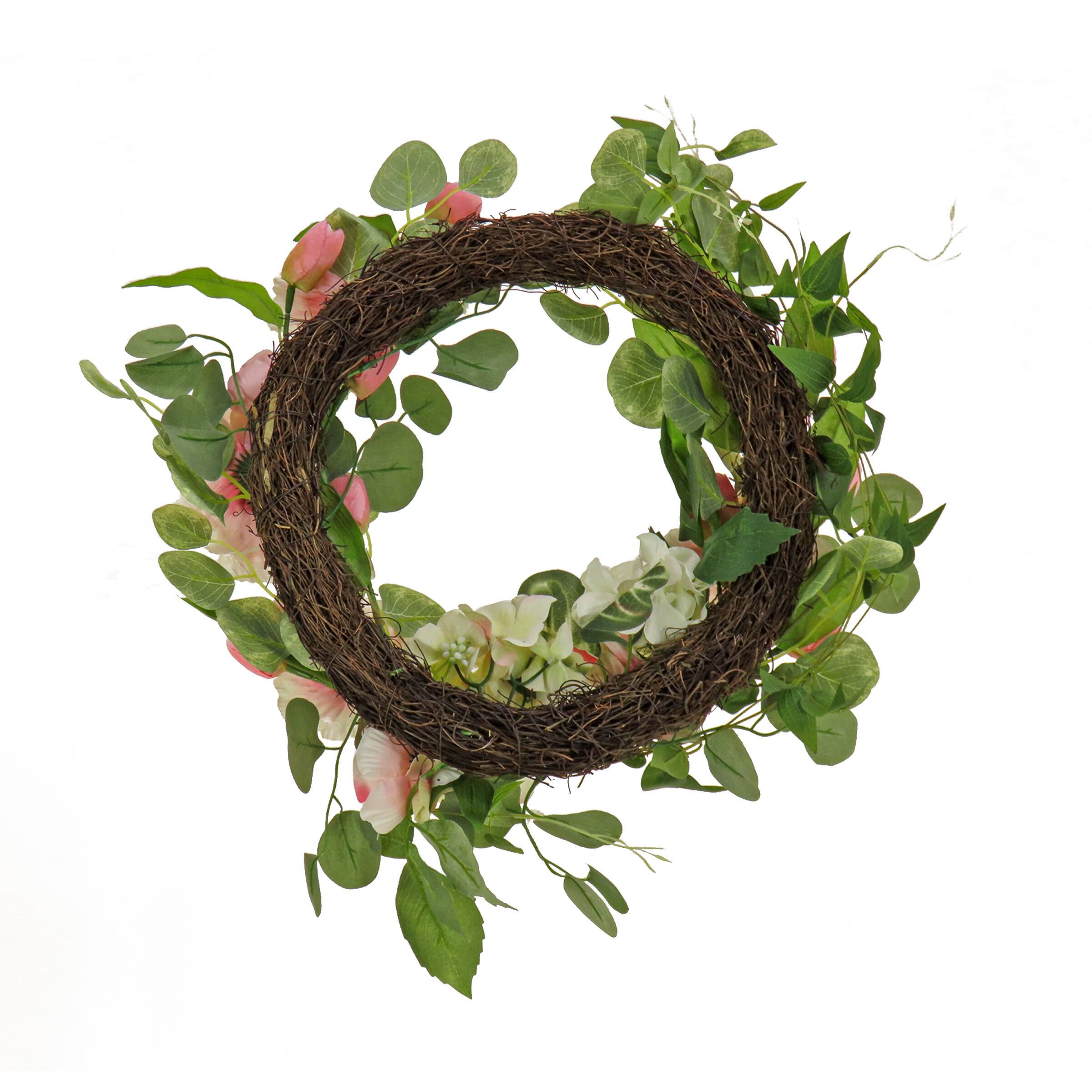 22" Hydrangea, Tulip, & Eucalyptus Spring Wreath