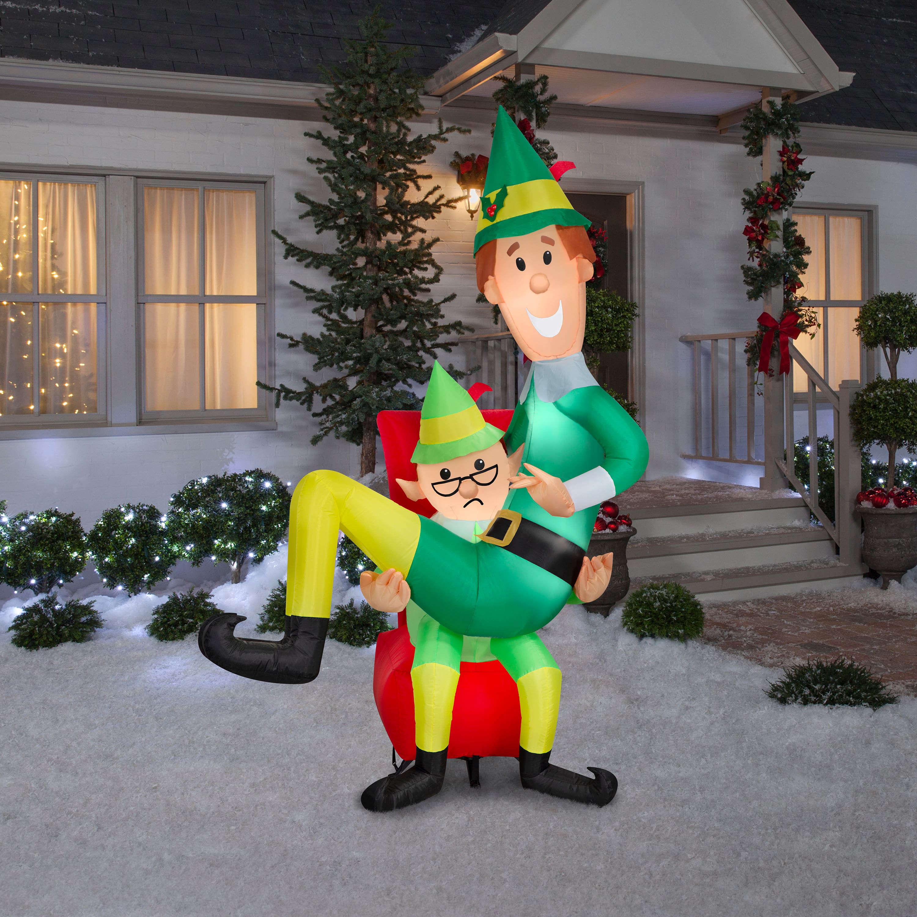 7ft. Airblown® Inflatable Christmas Buddy the Elf on Papa Elf's Lap