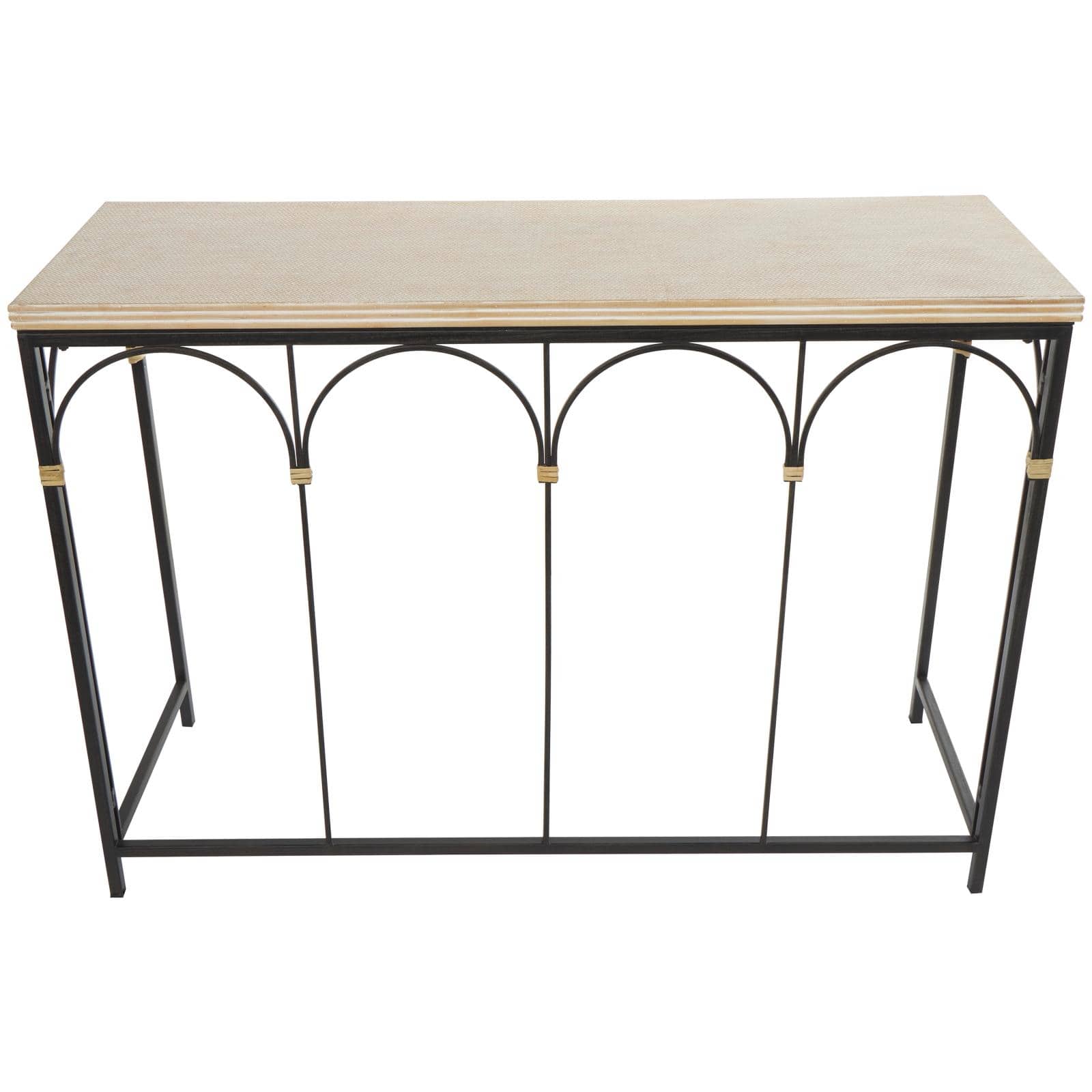 42.5" Black Arched Console Table with Zig Zag Patterned Top and Rattan Accents