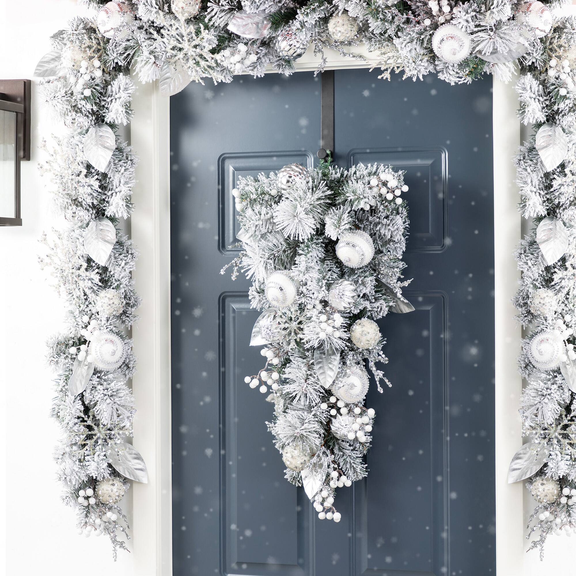 Glitzhome® 30"H Christmas Silver & White Ornament and Berry Teardrop