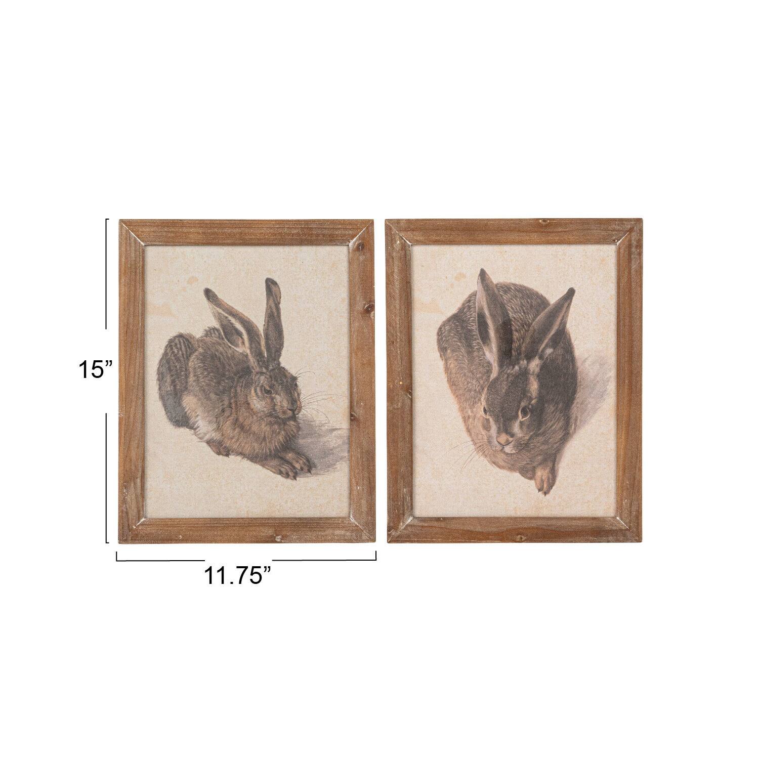 Hello Honey® 15" Wood Framed Rabbit Portrait Wall Art Set