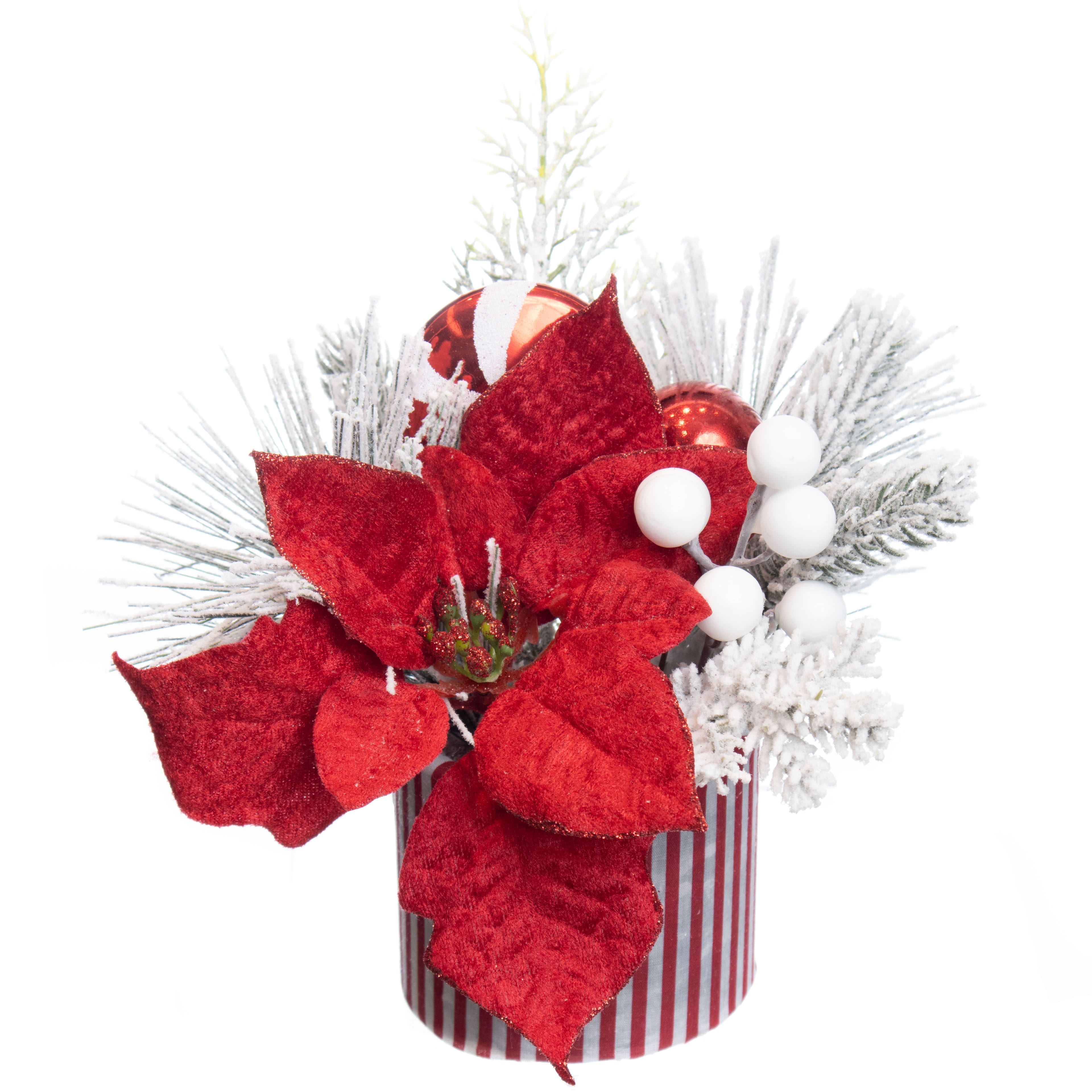 9&#x22; Potted Red Poinsettia &#x26; Snowy Pine with Ornaments by Ashland&#xAE;