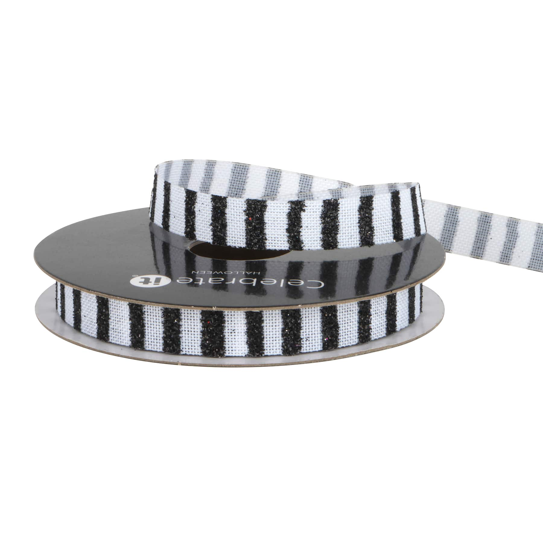 3/8&#x22; x 4yd. Black &#x26; White Stripes Ribbon by Celebrate It&#xAE; Halloween