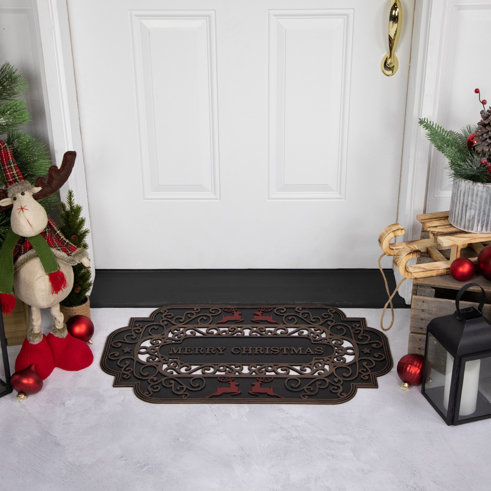 Red Reindeer Merry Christmas Doormat