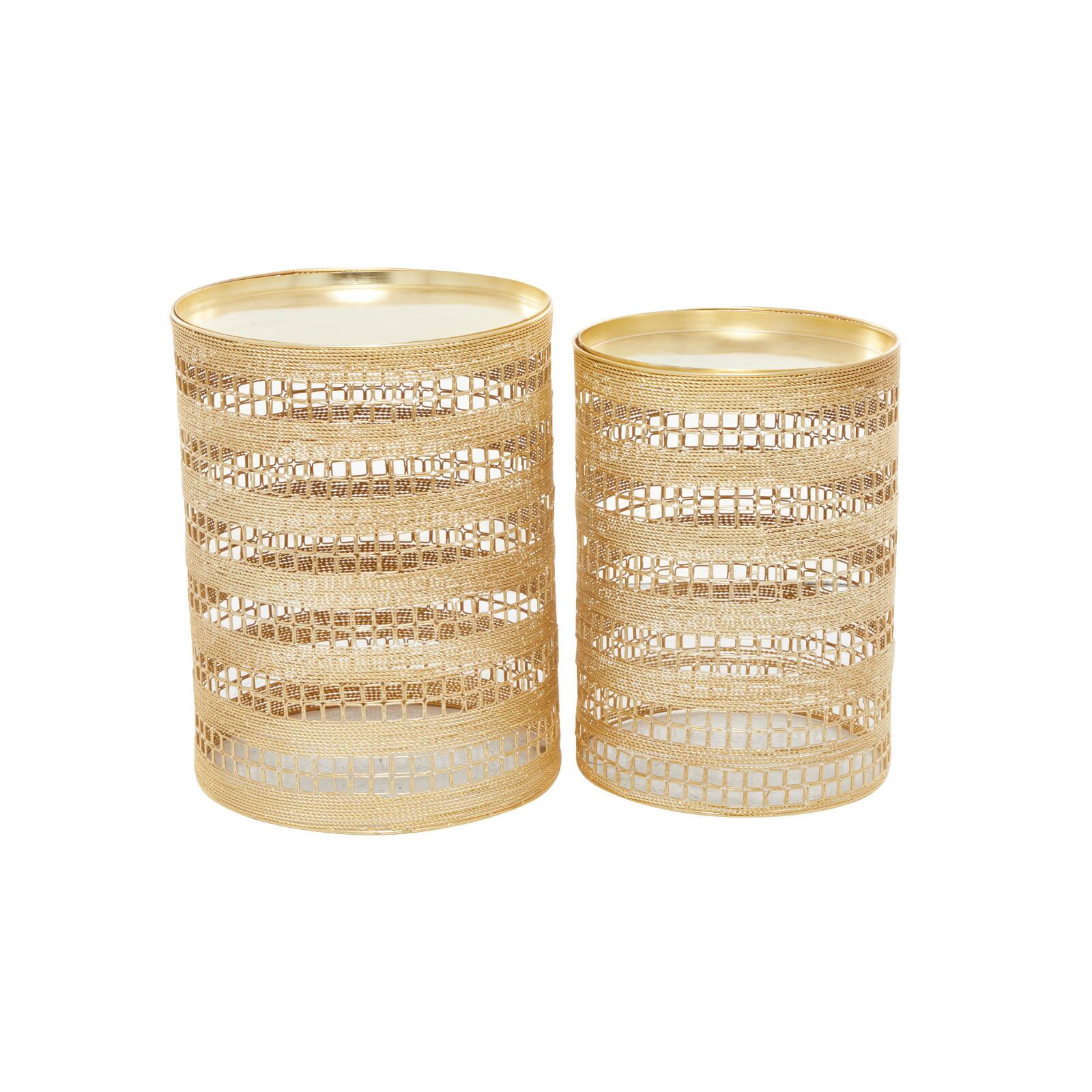 Set of 2" Gold Metal Transitional Accent Table, 18" x 14" x 14"