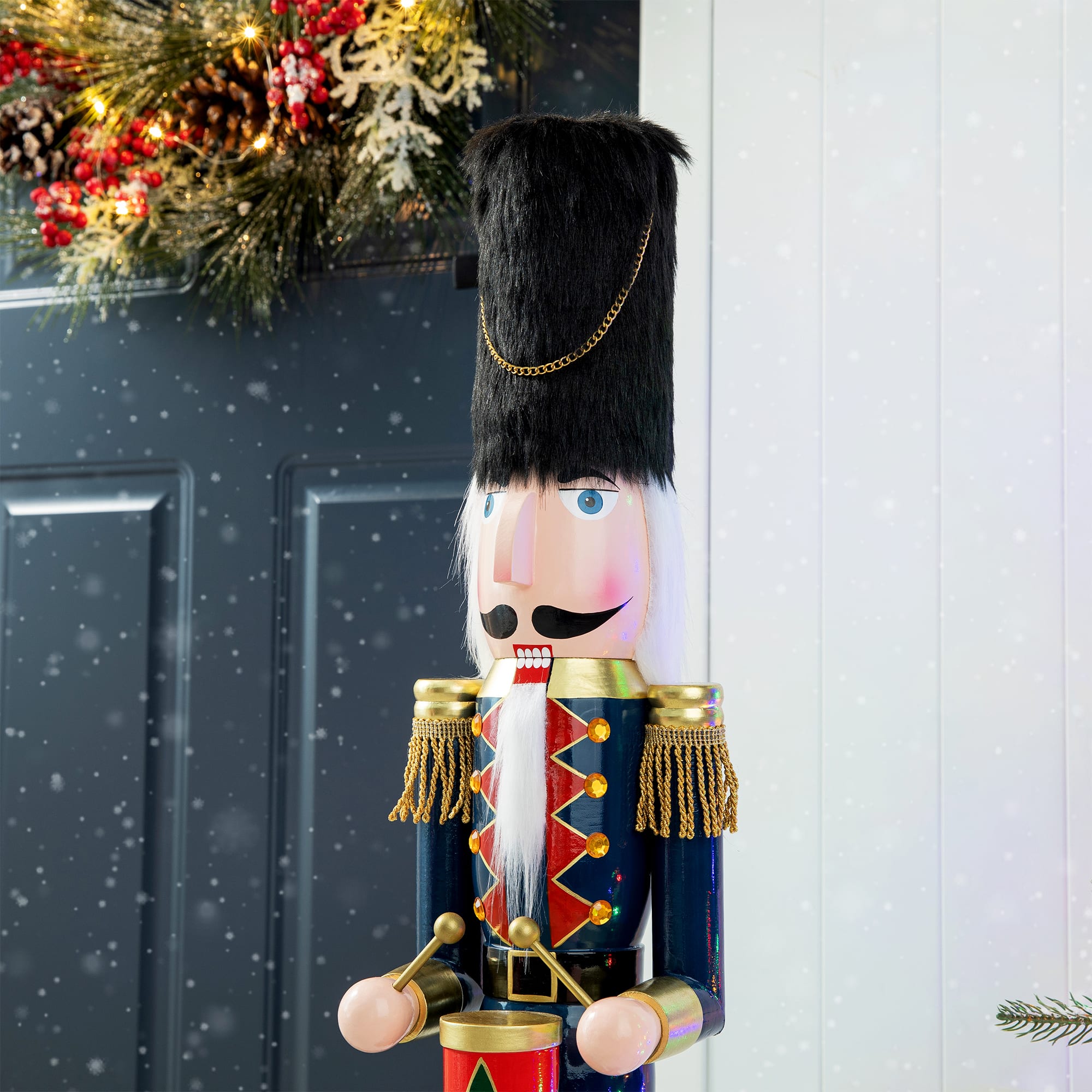 Glitzhome&#xAE; 3ft. Wooden Christmas Drummer Nutcracker