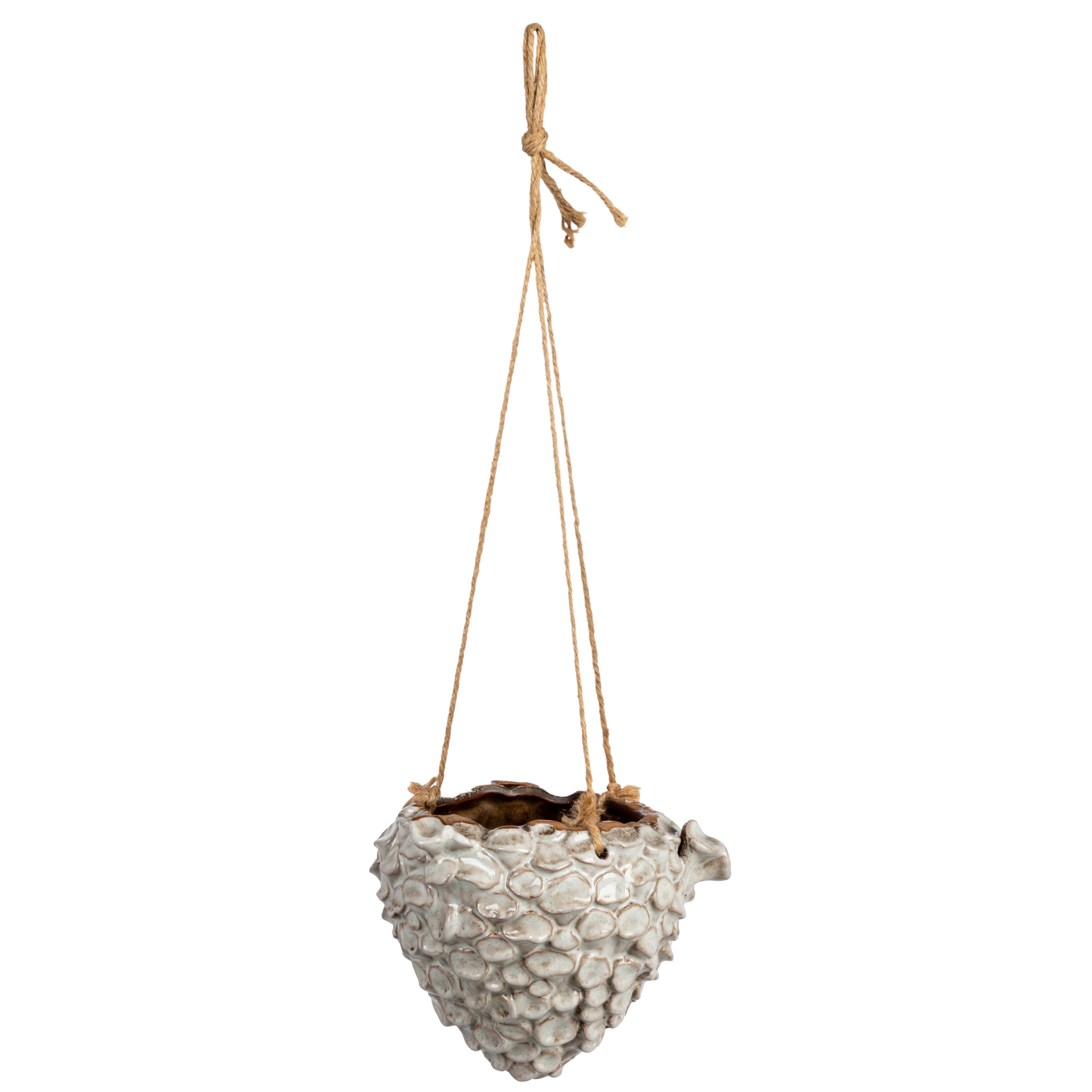 Hello Honey® 7.5" Ivory Hanging Stoneware Seashell Planter with Rope