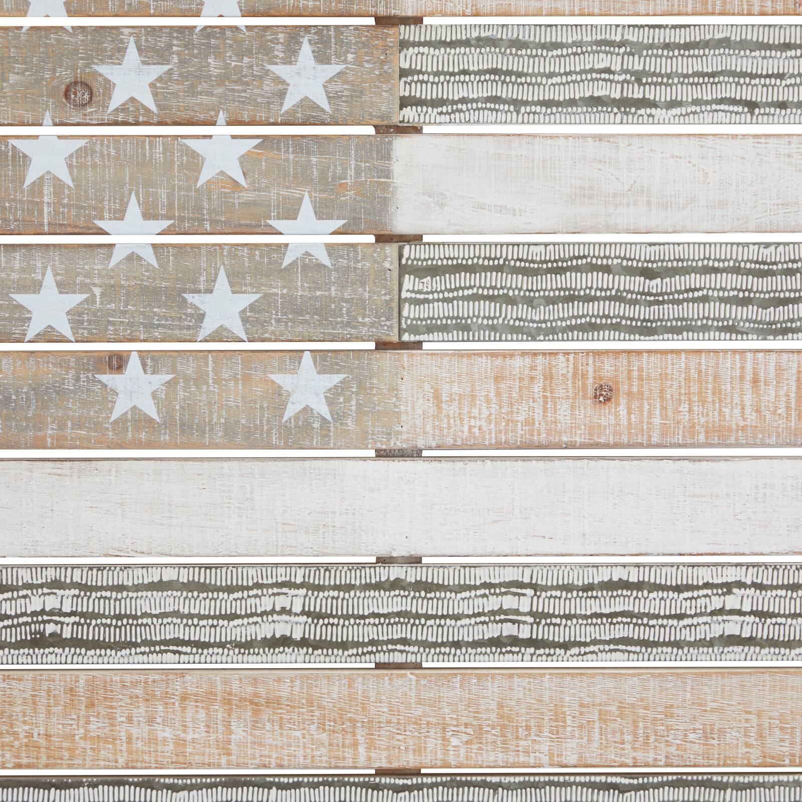 White Wood French Country American Flag Wall Decor, 26" x 38" x 2"
