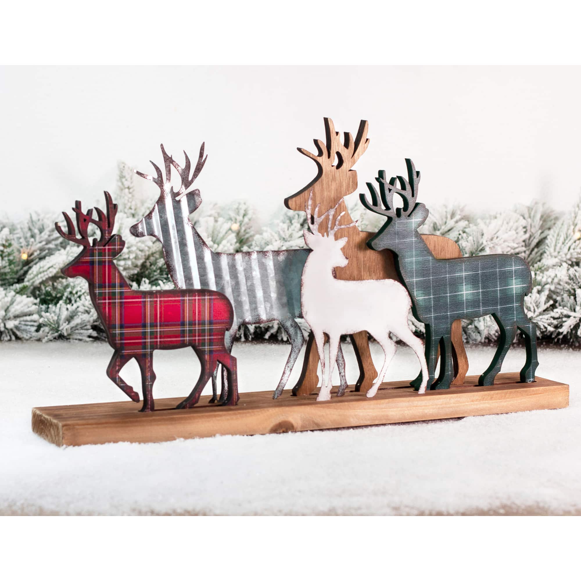 Glitzhome&#xAE; 18&#x22; Galvanized Metal &#x26; Wooden Reindeer Table D&#xE9;cor