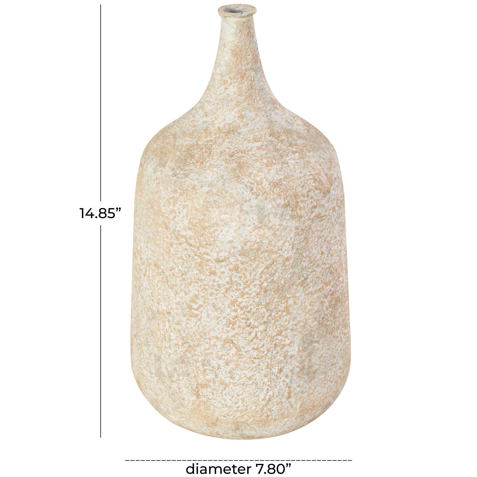 15" Rustic Beige Antique-Style Metal Vase