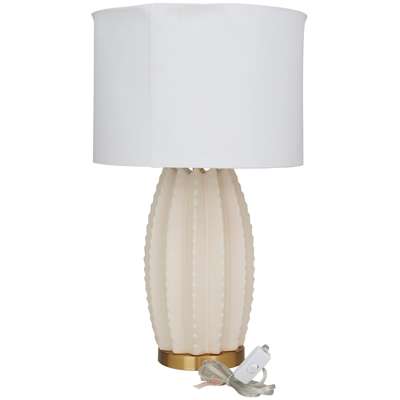 CosmoLiving by Cosmopolitan Cream Ceramic Gourd Style Base Table Lamp with Drum Shade 15&#x22; x 15&#x22; x 24&#x22;