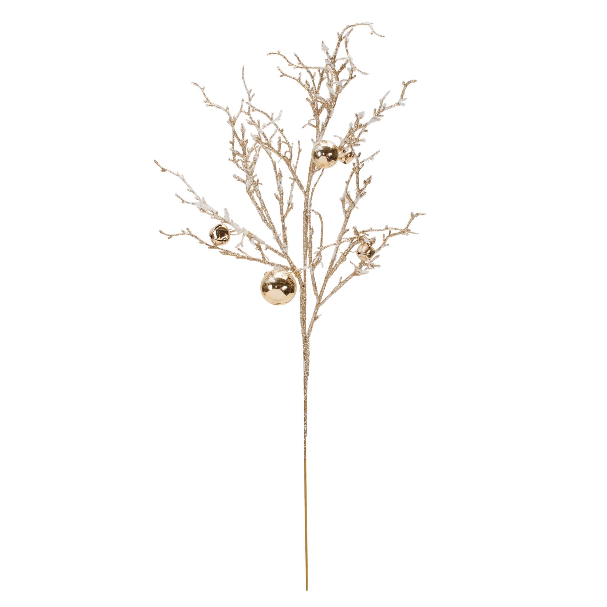 25&#x22; Flocked Twig Branches with Sleigh Bells, 6ct.