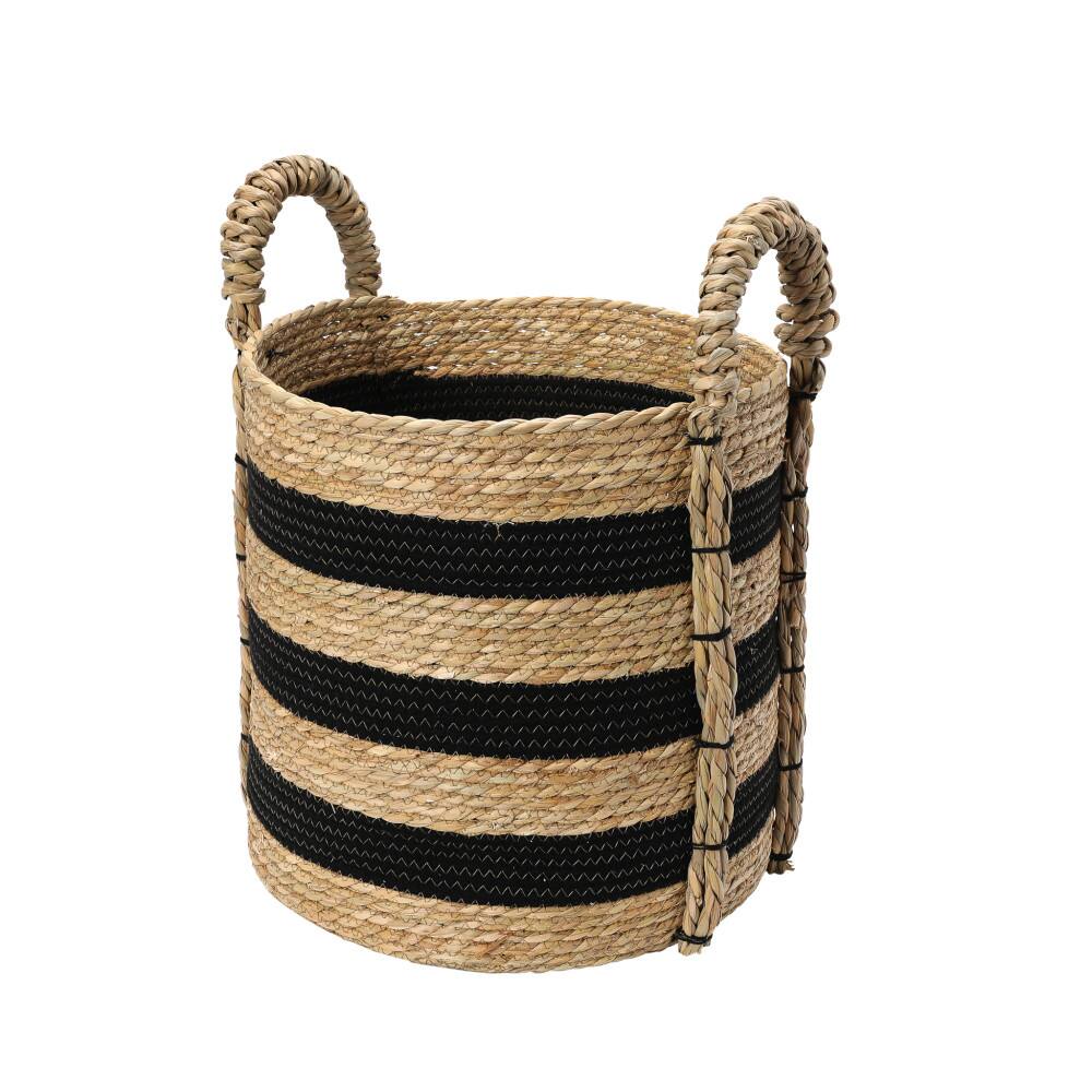 Household Essentials 20&#x22; Black &#x26; Natural Stripes Braided Basket with Handles