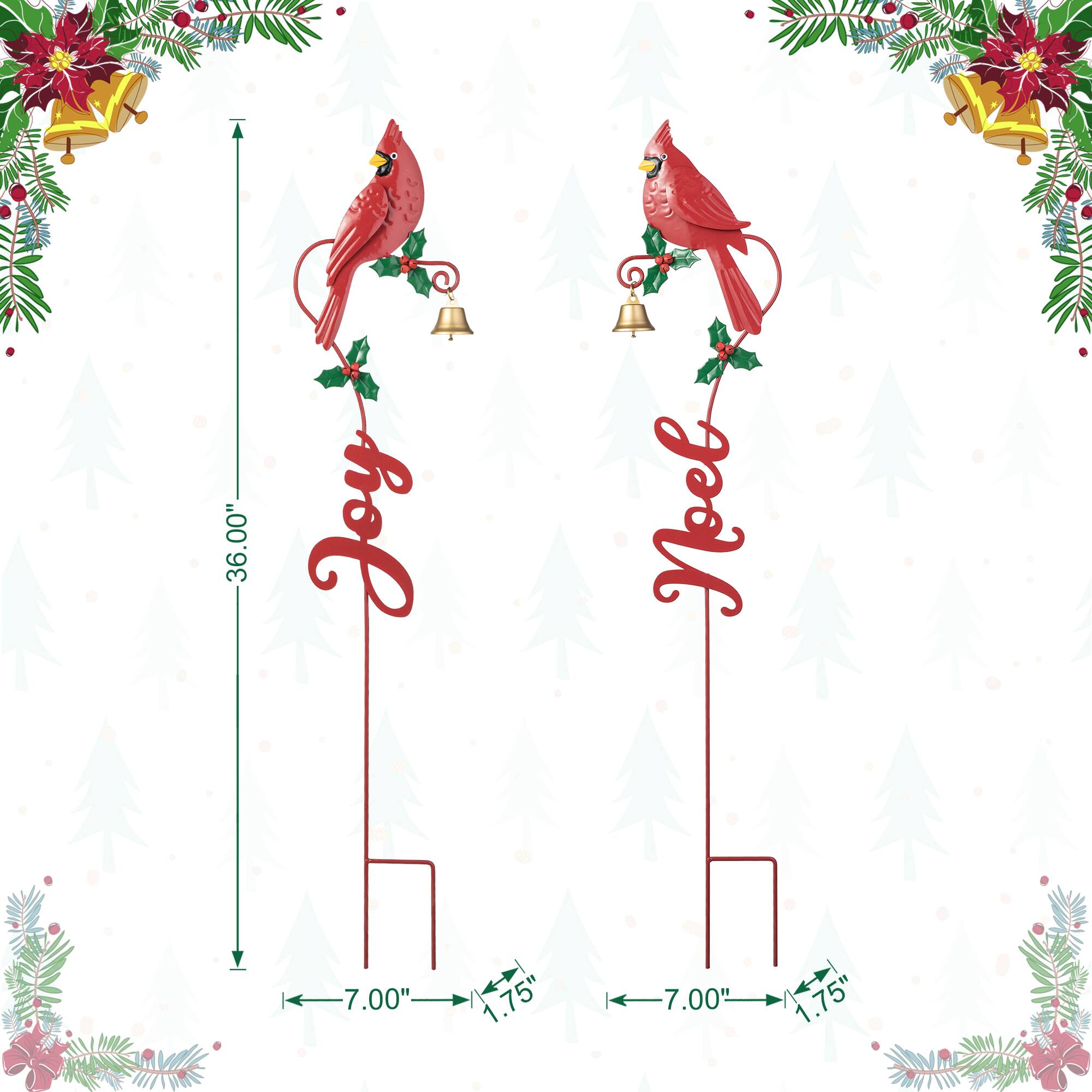Glitzhome® 3ft. Metal Cardinal Joy & Noel with Bell Yard Stake Set