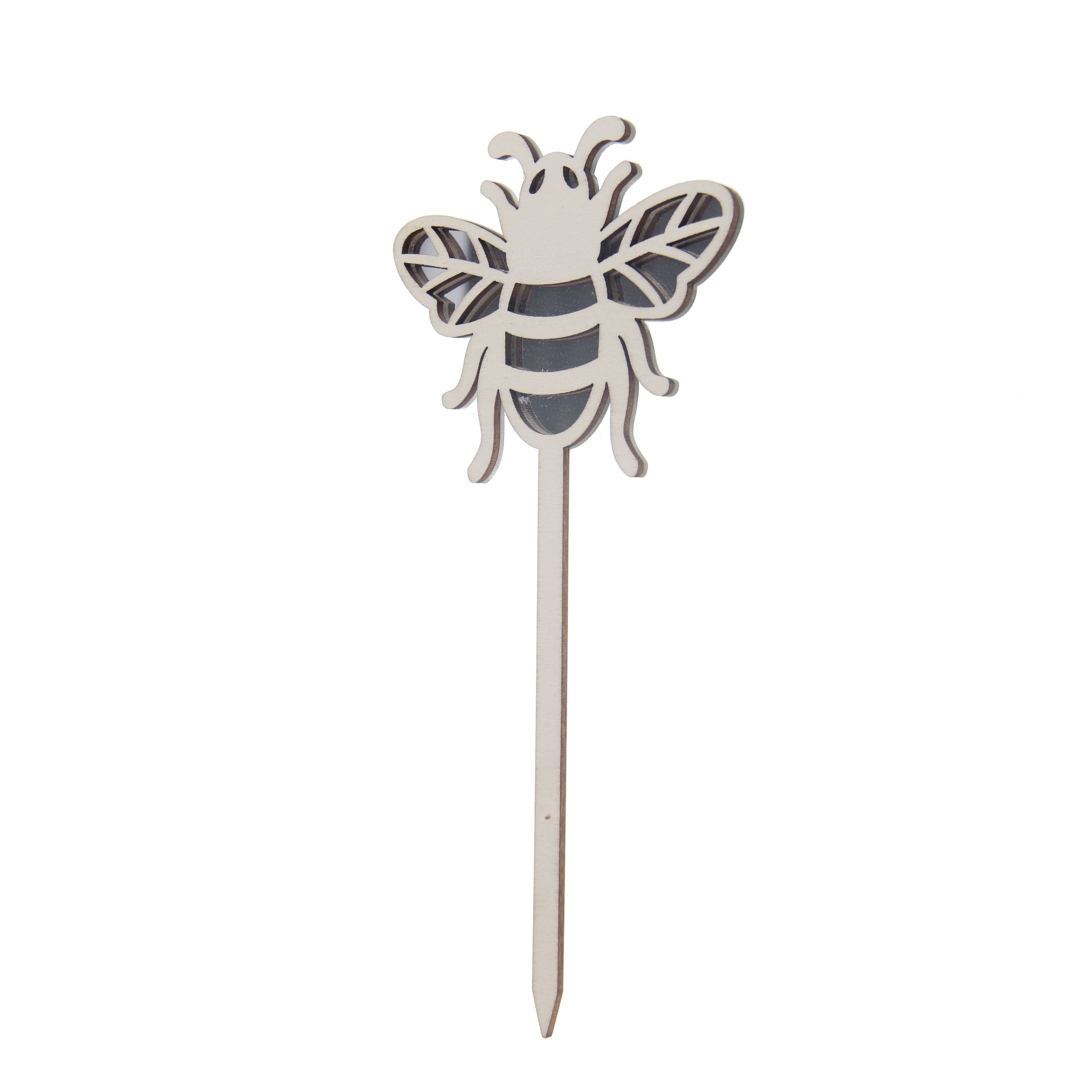 7.5&#x22; Unfinished Bee Plywood &#x26; Acrylic Mirror Plant Pick by Make Market&#xAE;