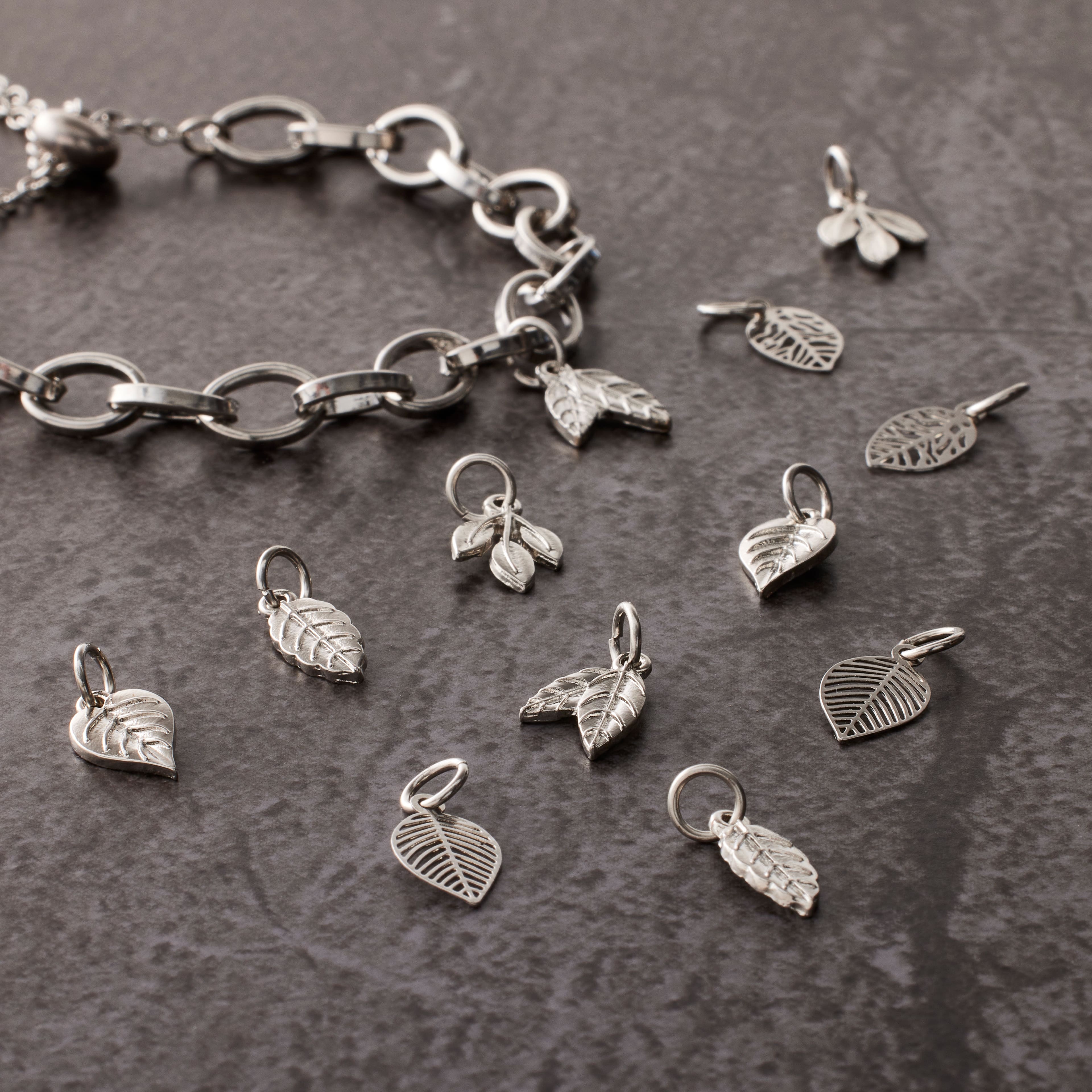 12 Pack: Silver Leaves Charm Set by Bead Landing™
