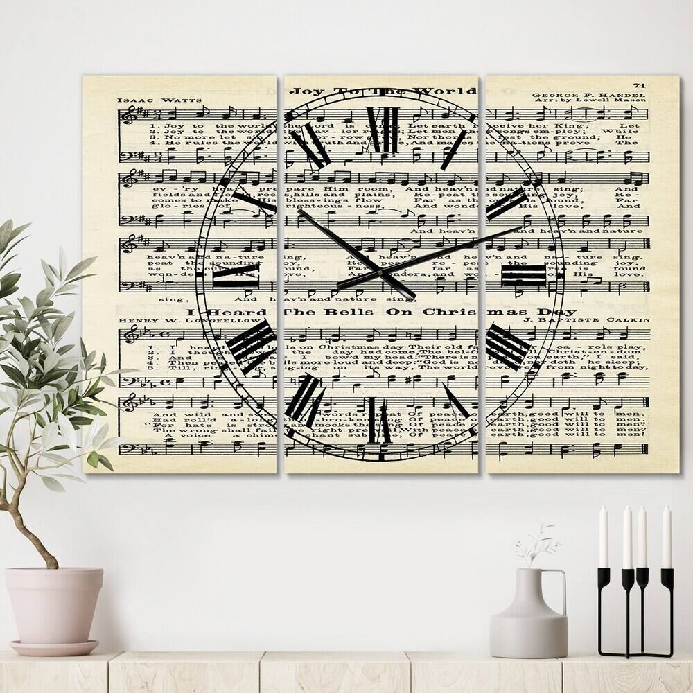 Designart Joy To The World Cottage 3 Panel Large Wall Clock