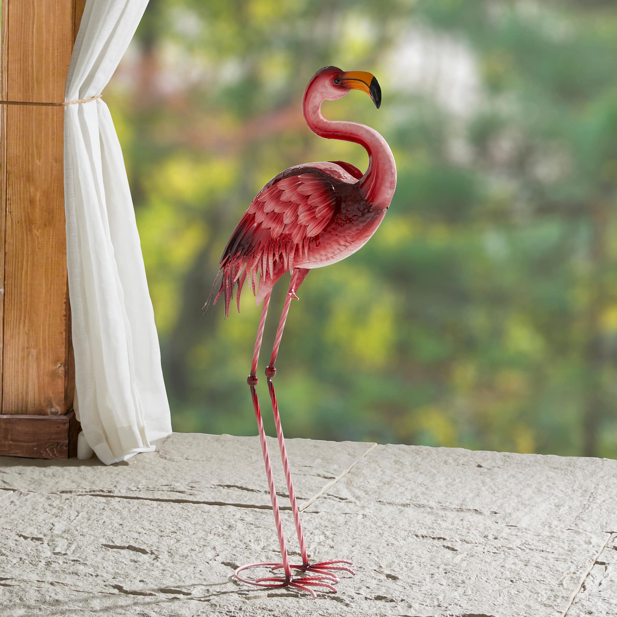 Glitzhome® 35.25" Metal Standing Flamingo Garden Statue with Stakes