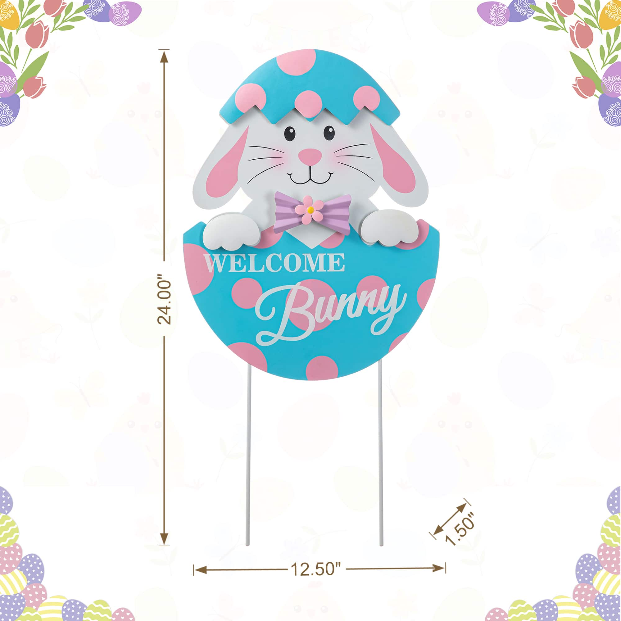 Glitzhome&#xAE; 24&#x22; Easter Metal Bunny Egg Yard Stake