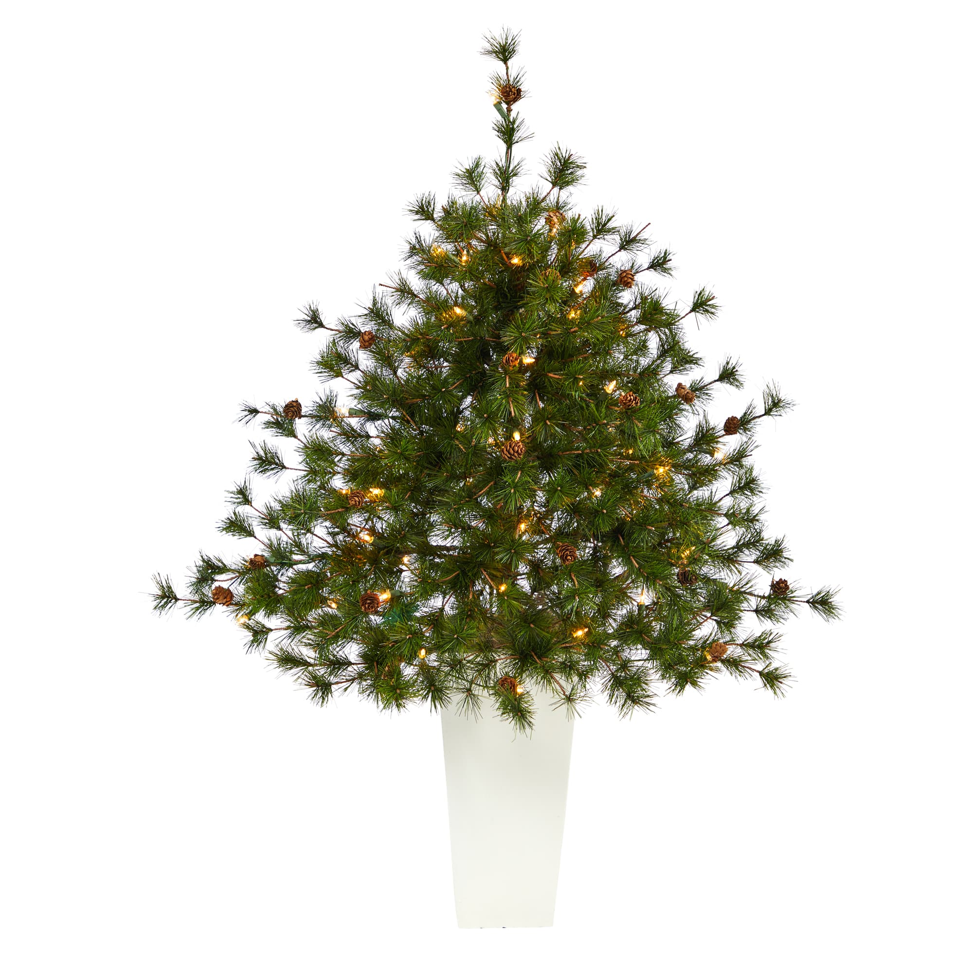 3.5ft. Pre-Lit Colorado Mountain Pine Artificial Christmas Tree in White Tower Planter, Clear Lights