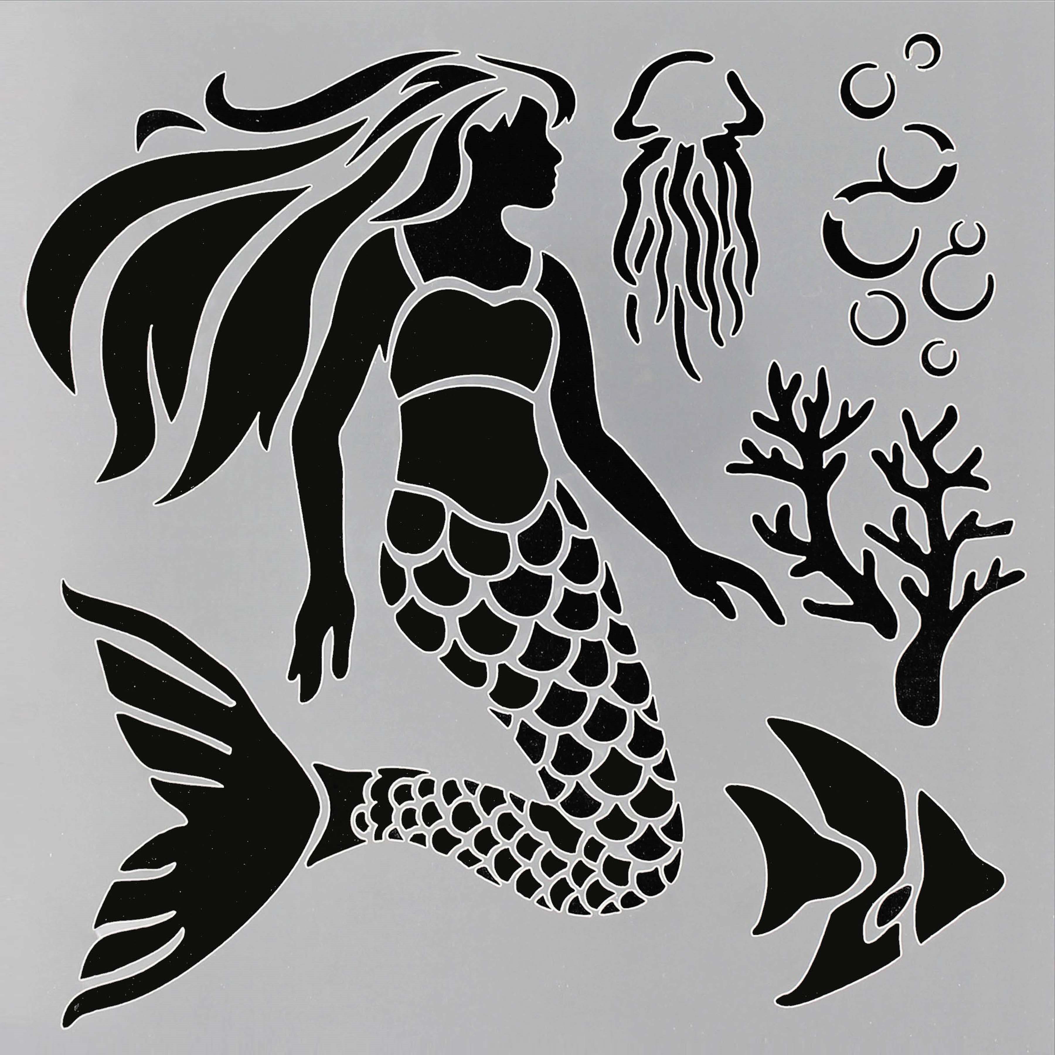 PA Essentials Mermaid Stencil, 12&#x22; x 12&#x22;