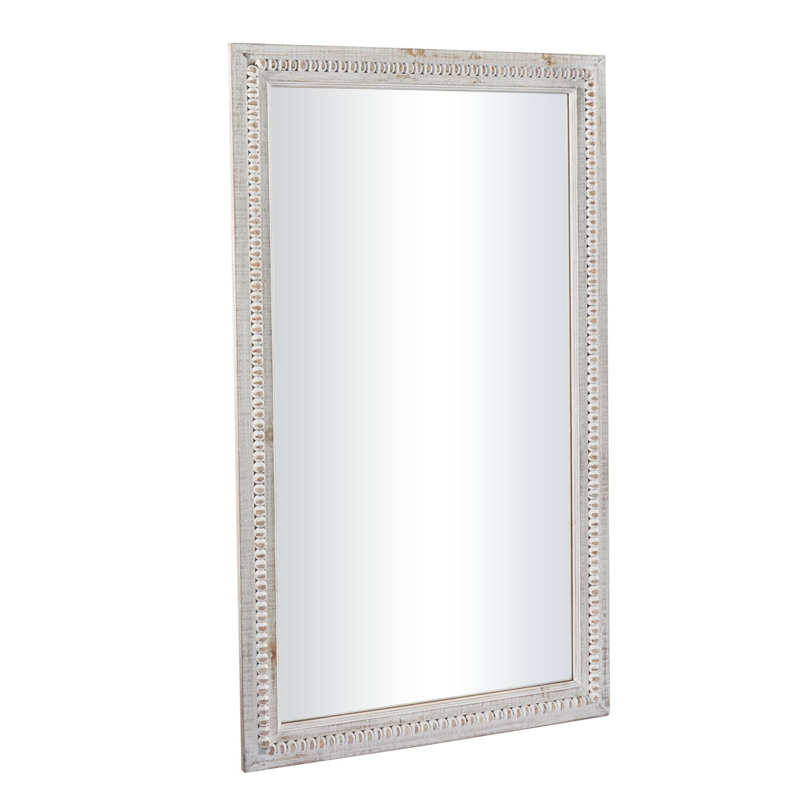 White Wood Carved Beaded Wall Mirror 28" x 1" x 48"