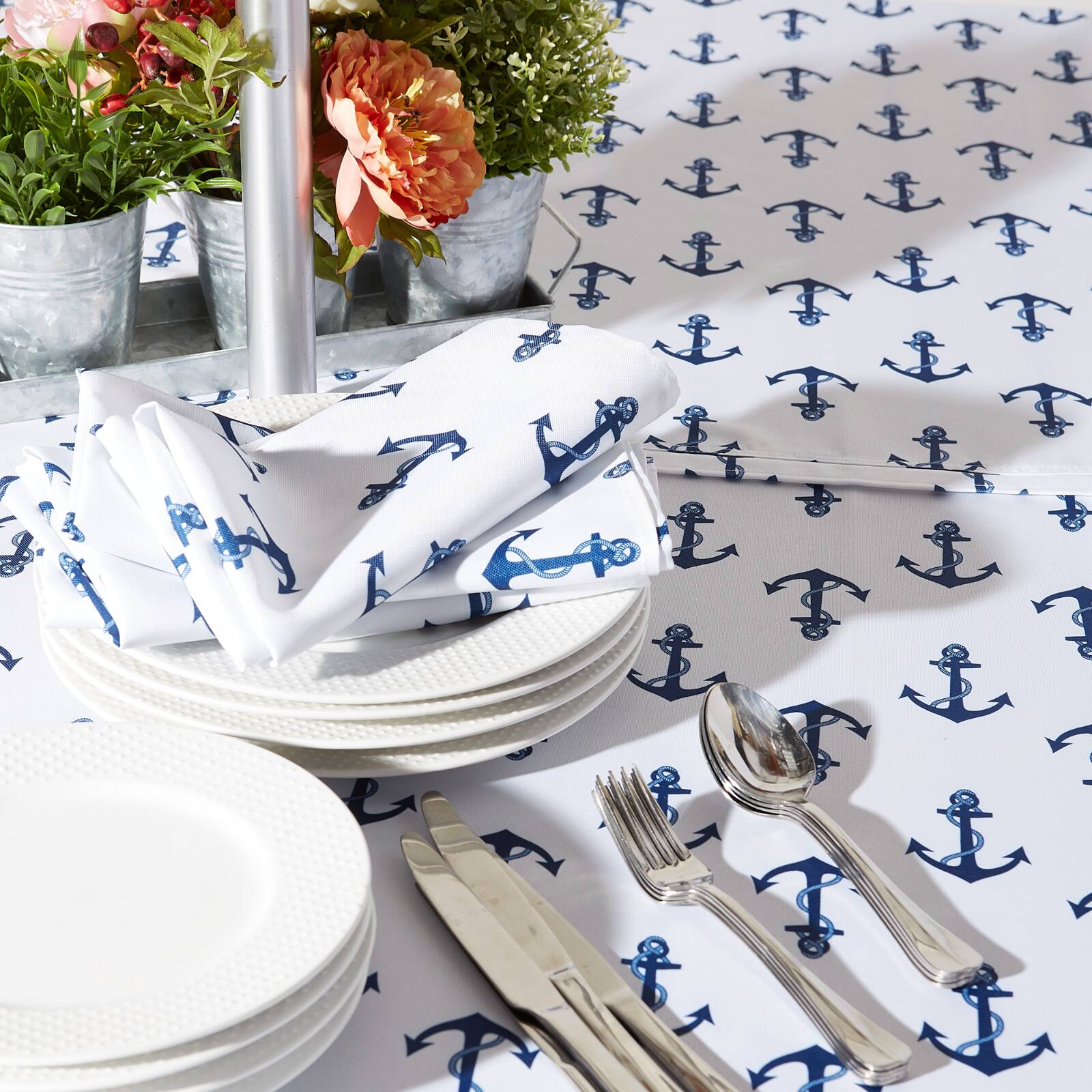 Anchors Print Outdoor Tablecloth With Zipper 60" x 120"