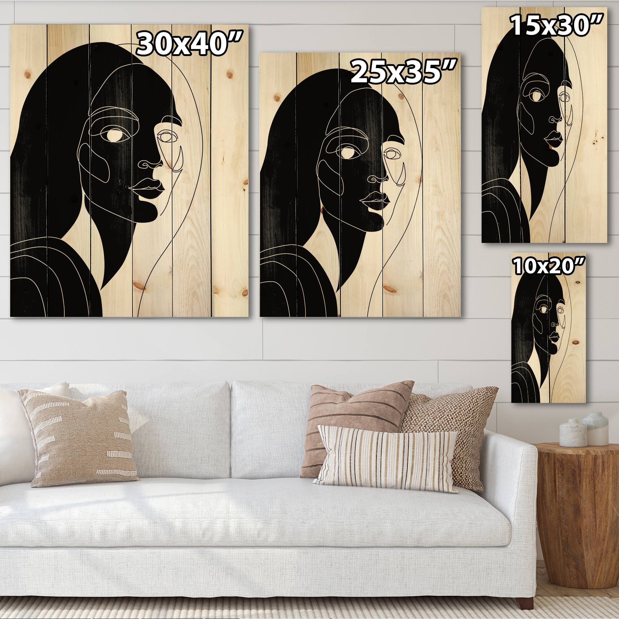 Designart - Retro Monochrome Minimal Portrait of Young Woman - Modern Print on Natural Pine Wood