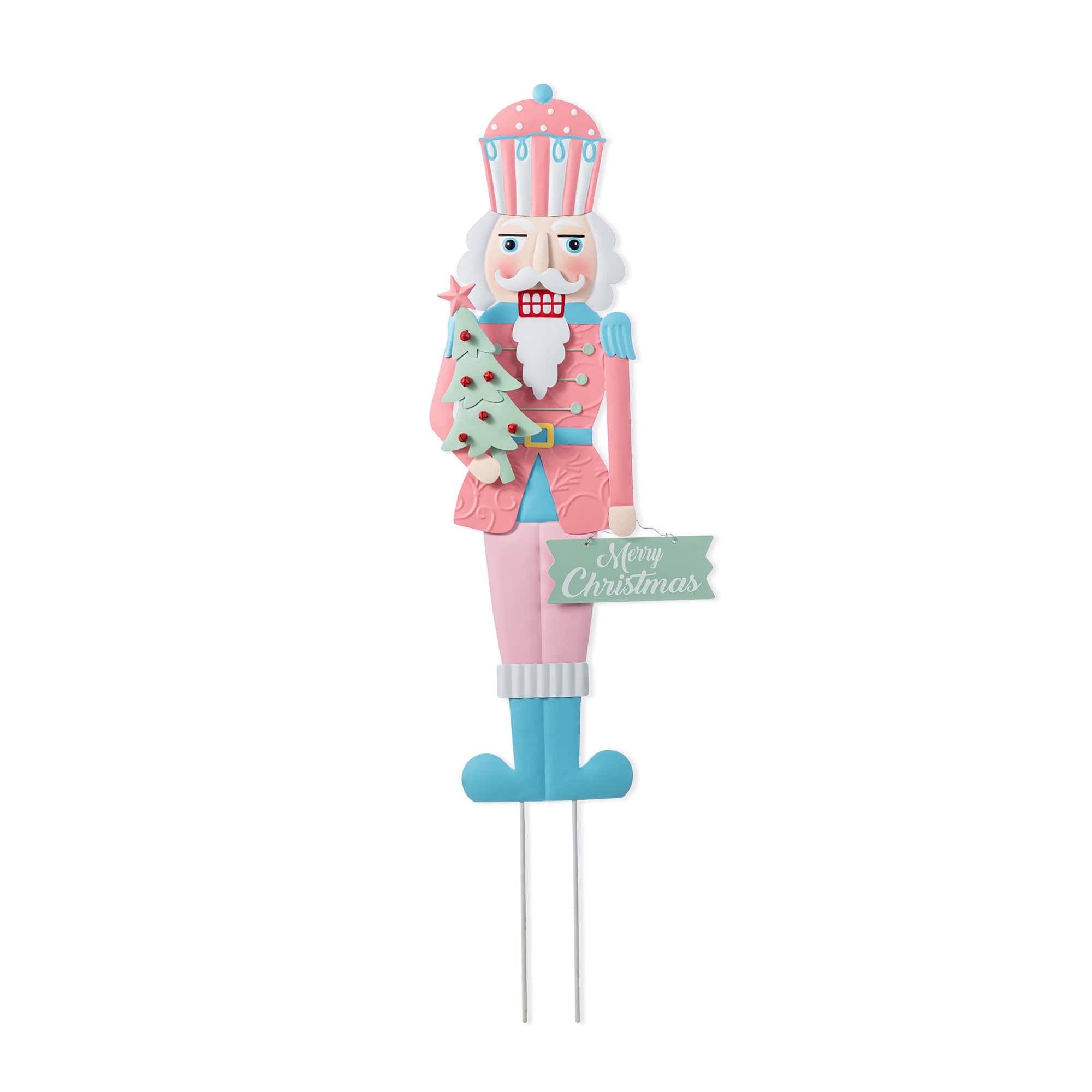 Glitzhome&#xAE; 36&#x22; Metal Christmas Pink Nutcracker Yard Stake