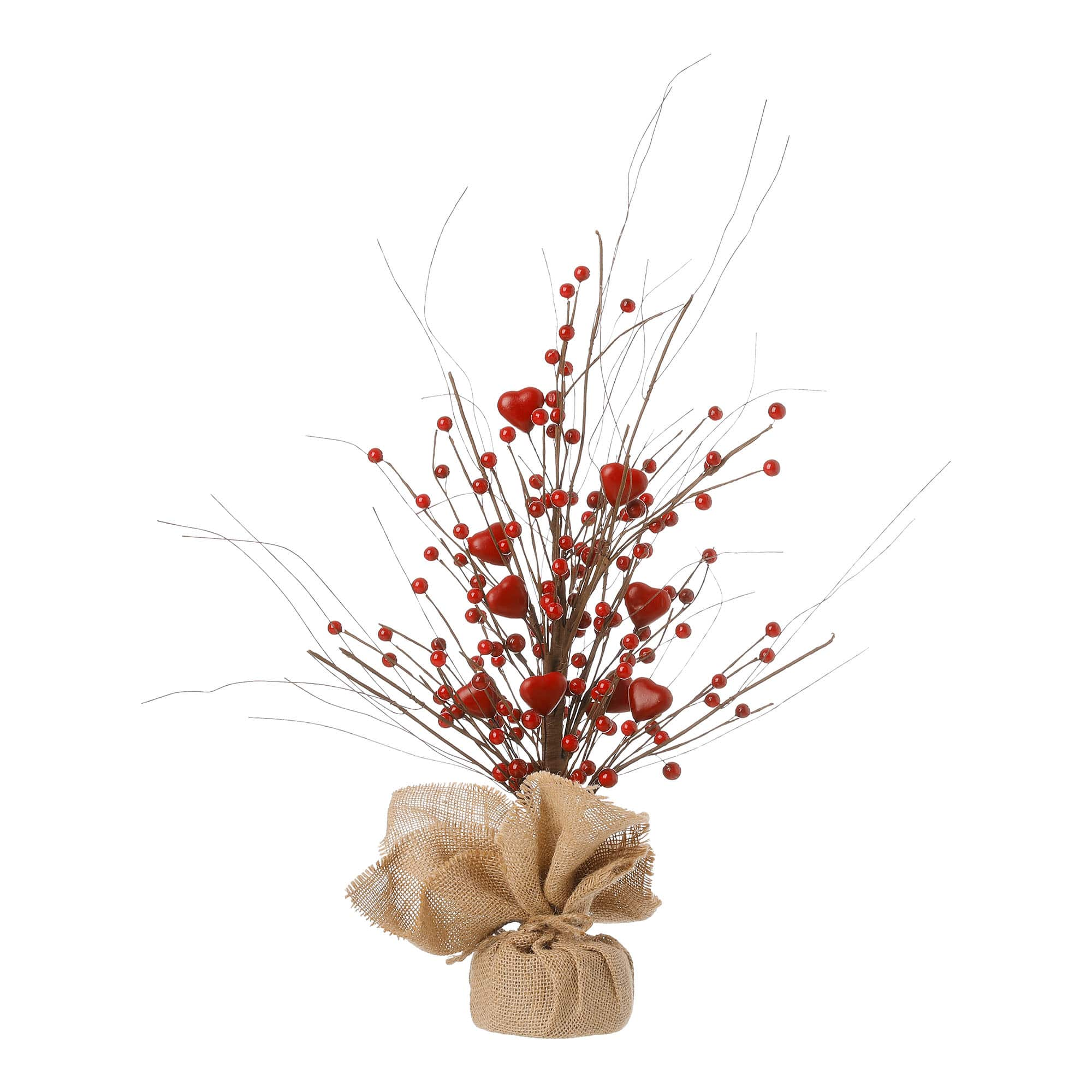 Glitzhome&#xAE; 18&#x22; Lighted Valentine&#x27;s Berry Heart Table Tree