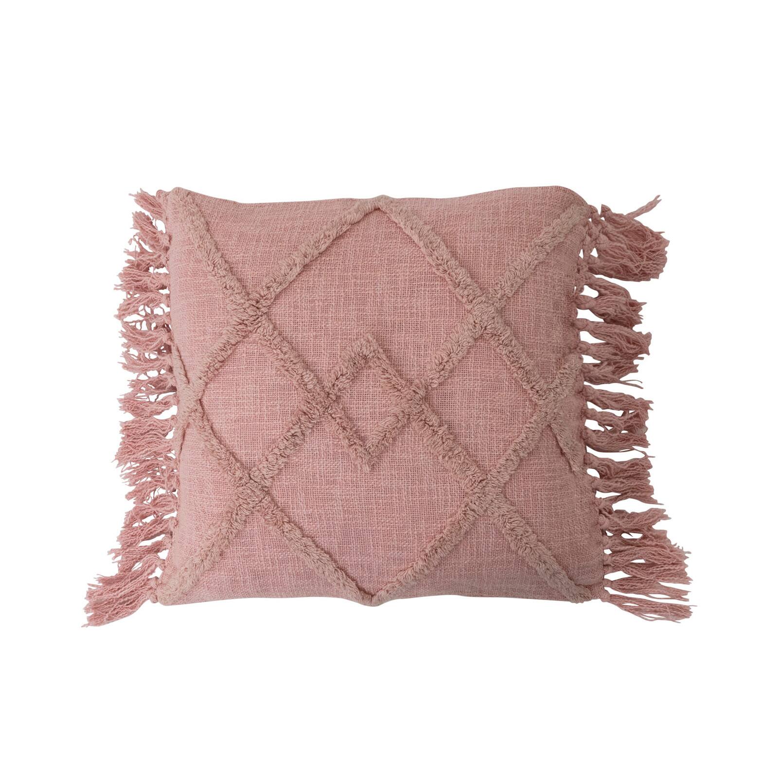 Hello Honey&#xAE; Pink Tufted Pattern Cotton Blend Pillow with Fringe