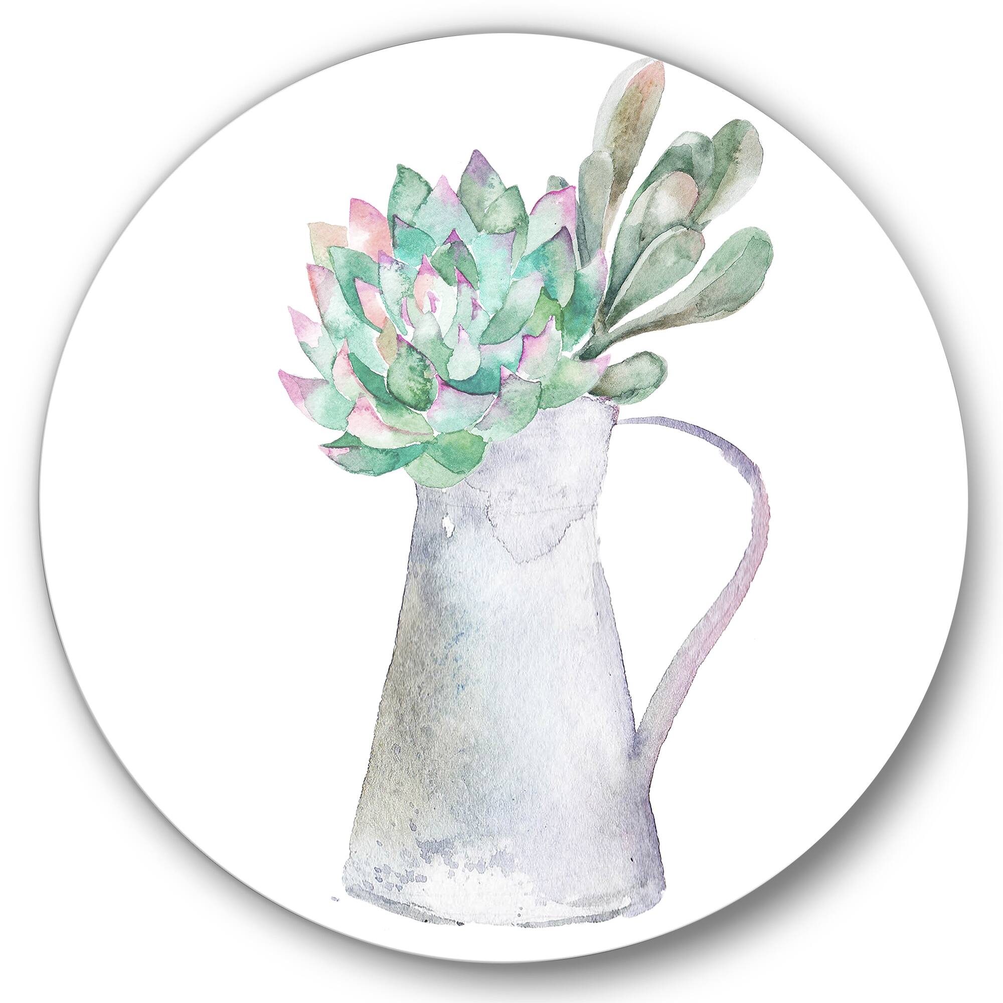 Designart - Succulent Home Plant - Traditional Metal Circle Wall Art