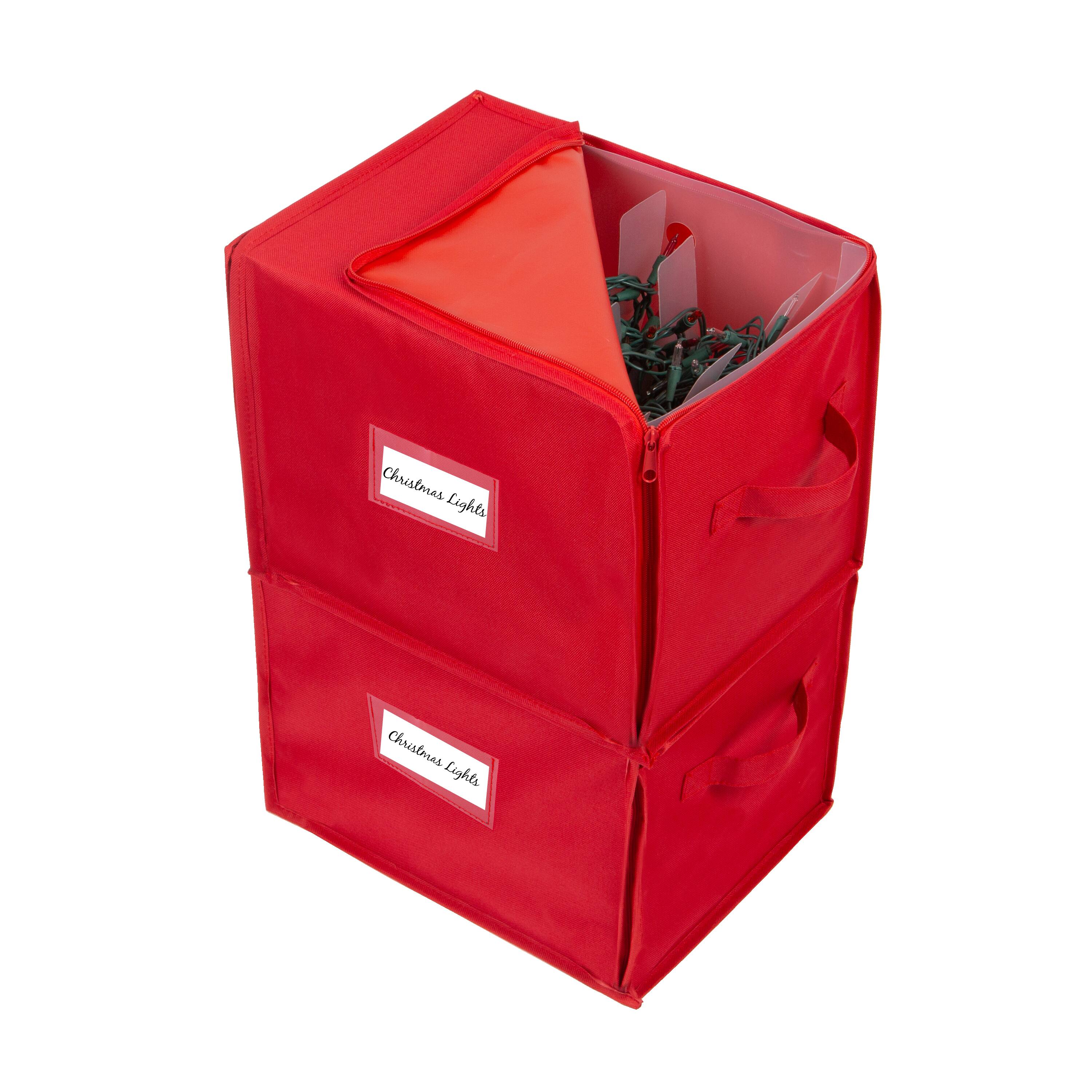 Whitmor Christmas Light Storage Box - Red Quilted Organizer With 4 Light Holders