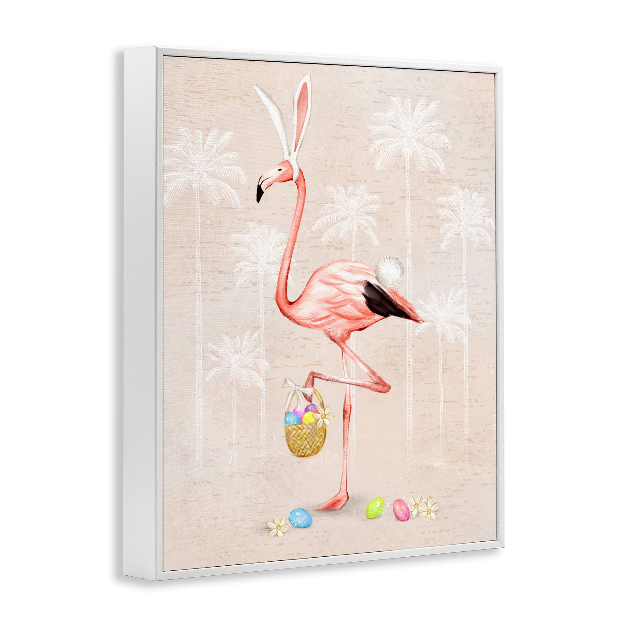 Stupell Industries Easter Flamingo Pink Bird Egg Hunt Basket Framed Giclee Art