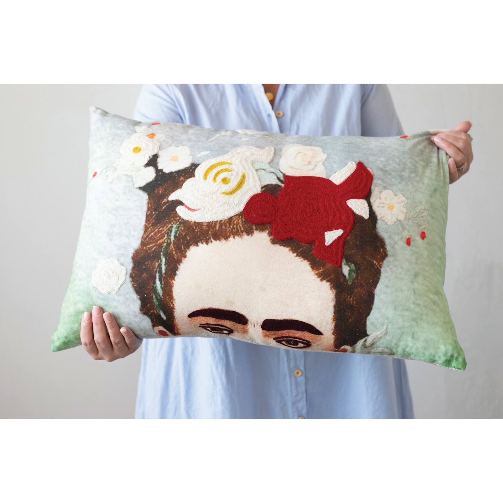 Hello Honey® Printed Frida Kahlo with Embroidery Cotton Lumbar Pillow