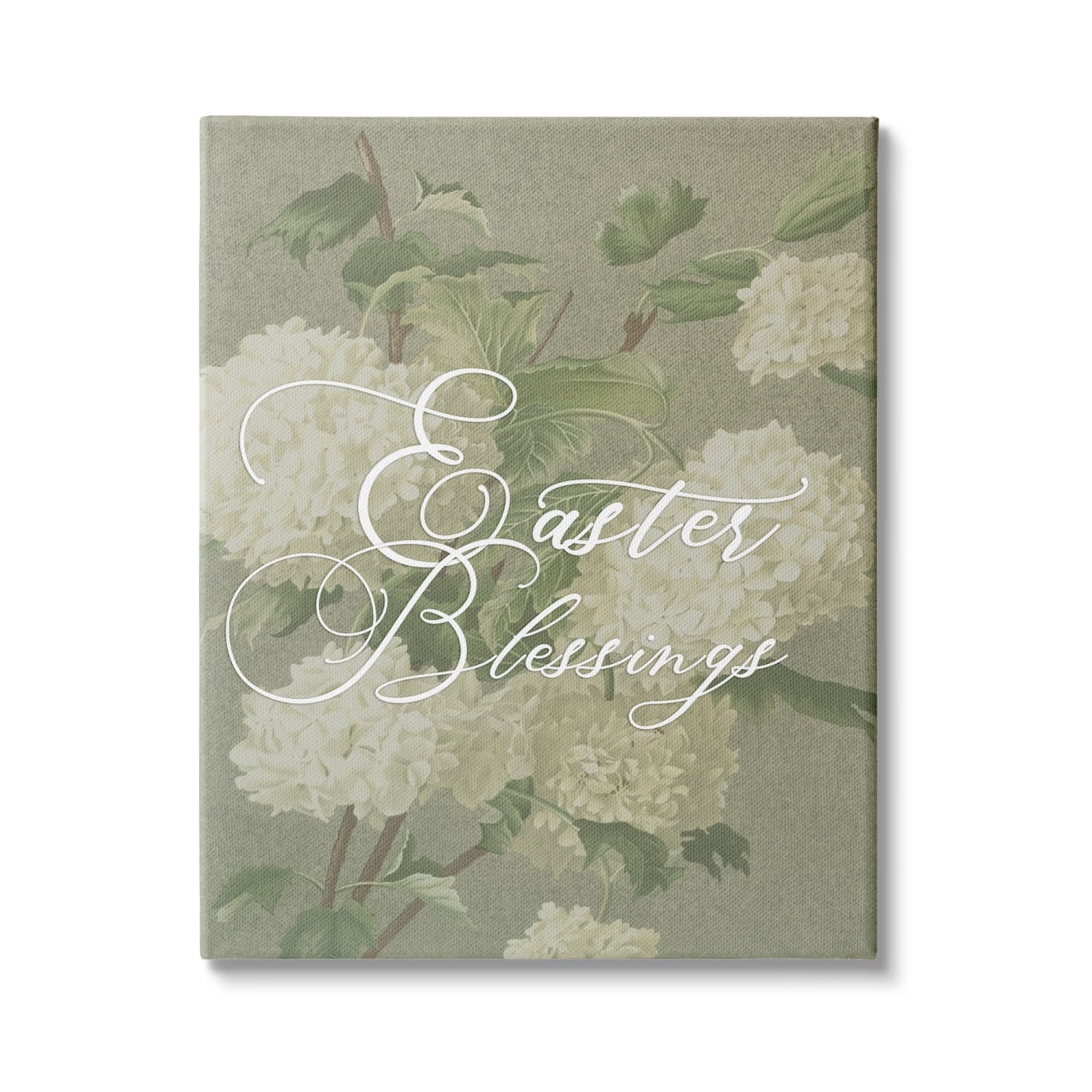 Stupell Industries Easter Blessings Sentiment Vintage White Hydrangea Florals Green Canvas Wall Art