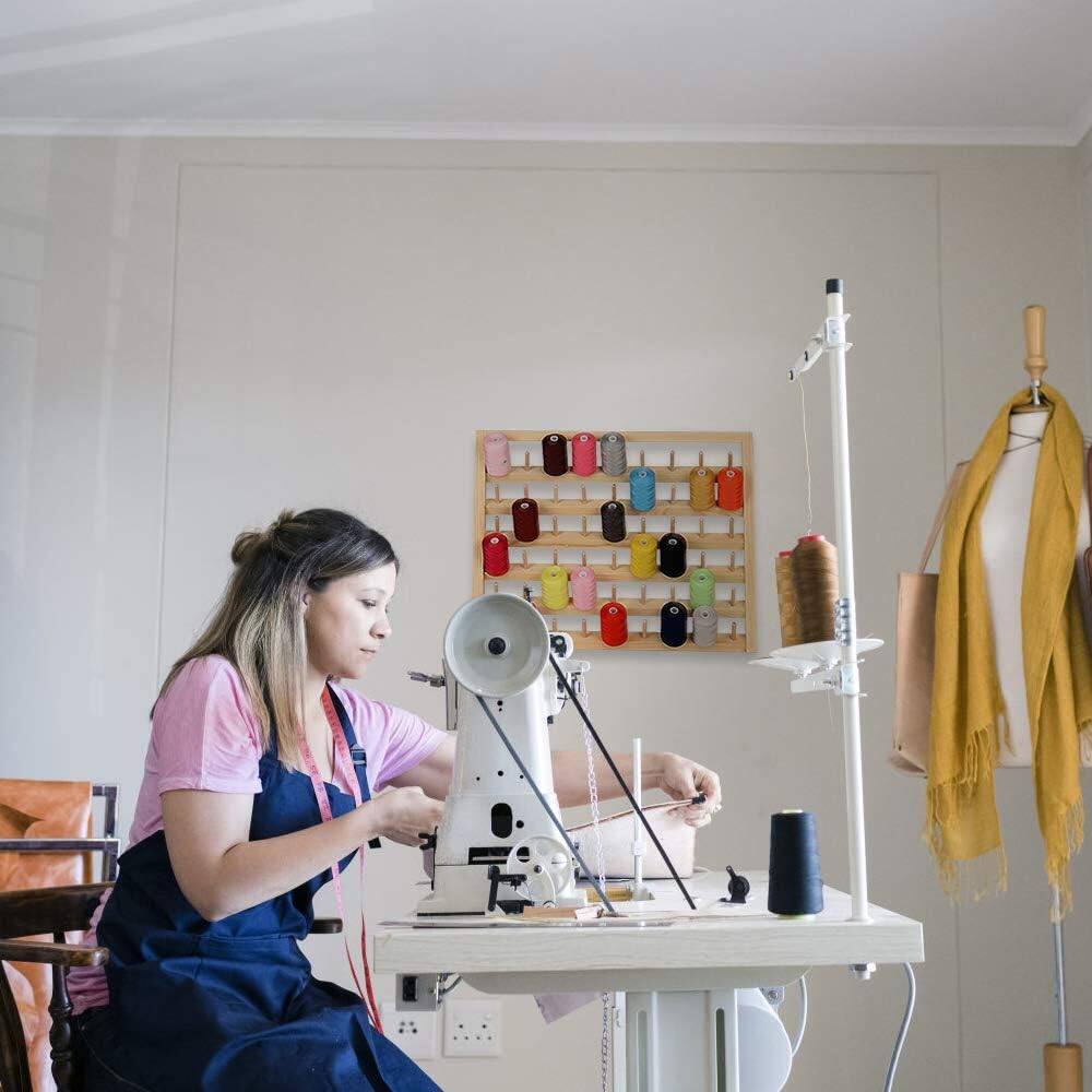 54-Spool Wall Mounted Wooden Sewing Thread Rack