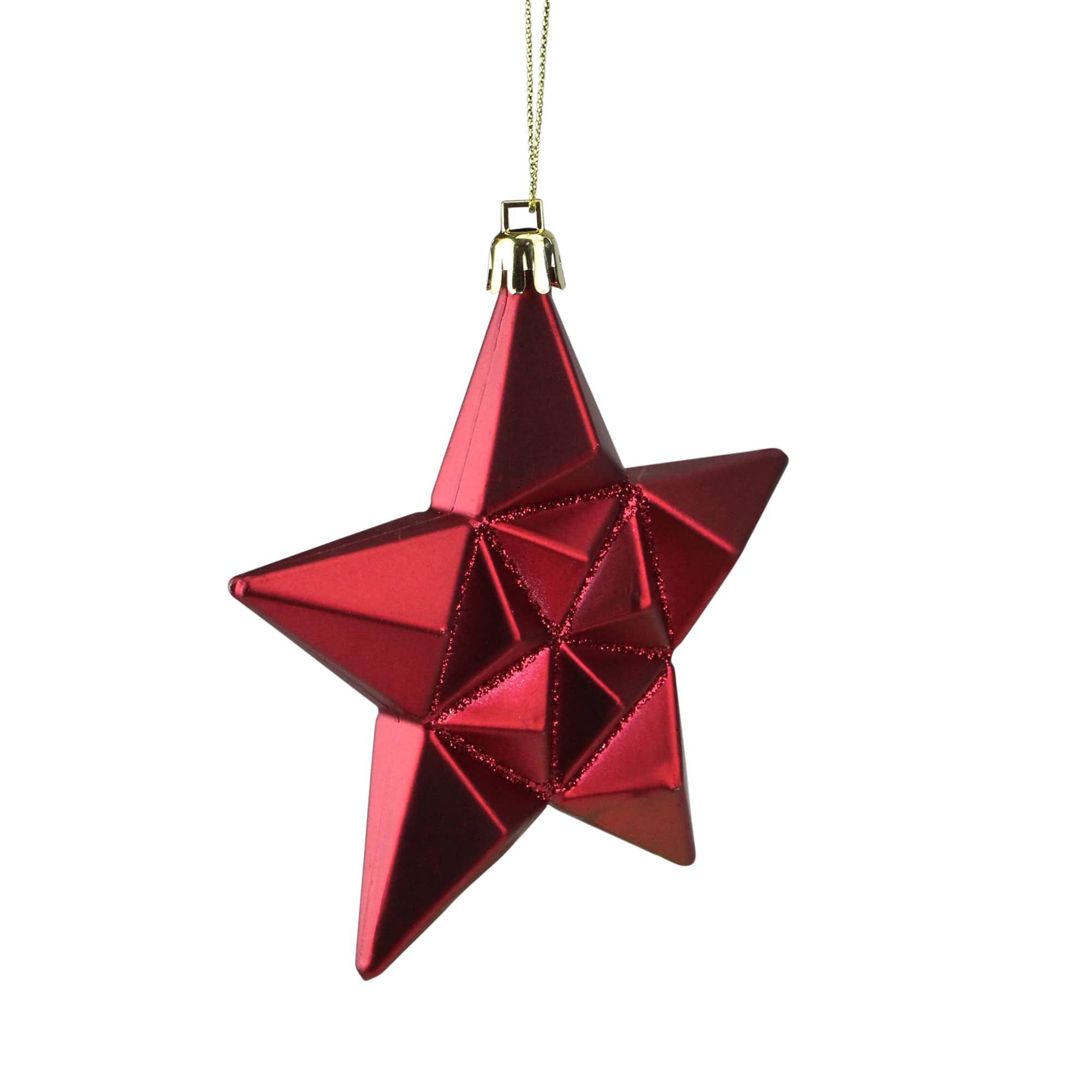 12ct. 5&#x22; Glitter Matte Red &#x26; Gold Star Shatterproof Christmas Ornaments
