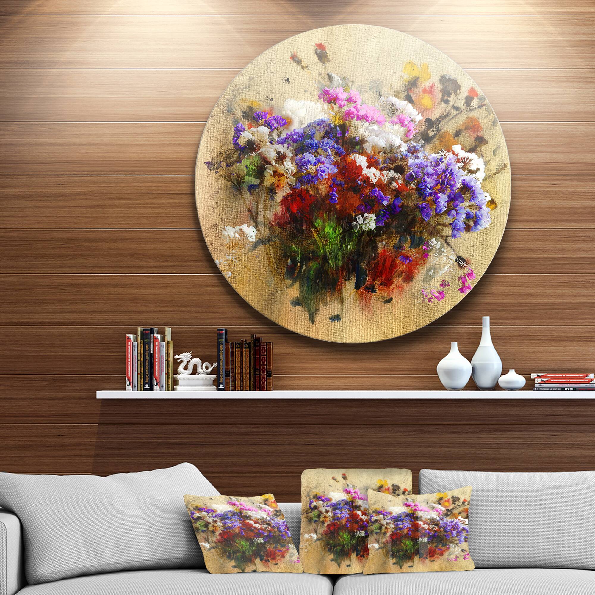 Designart - Floral Still with Bunch of Flowers&#x27; Floral Metal Circle Wall Art