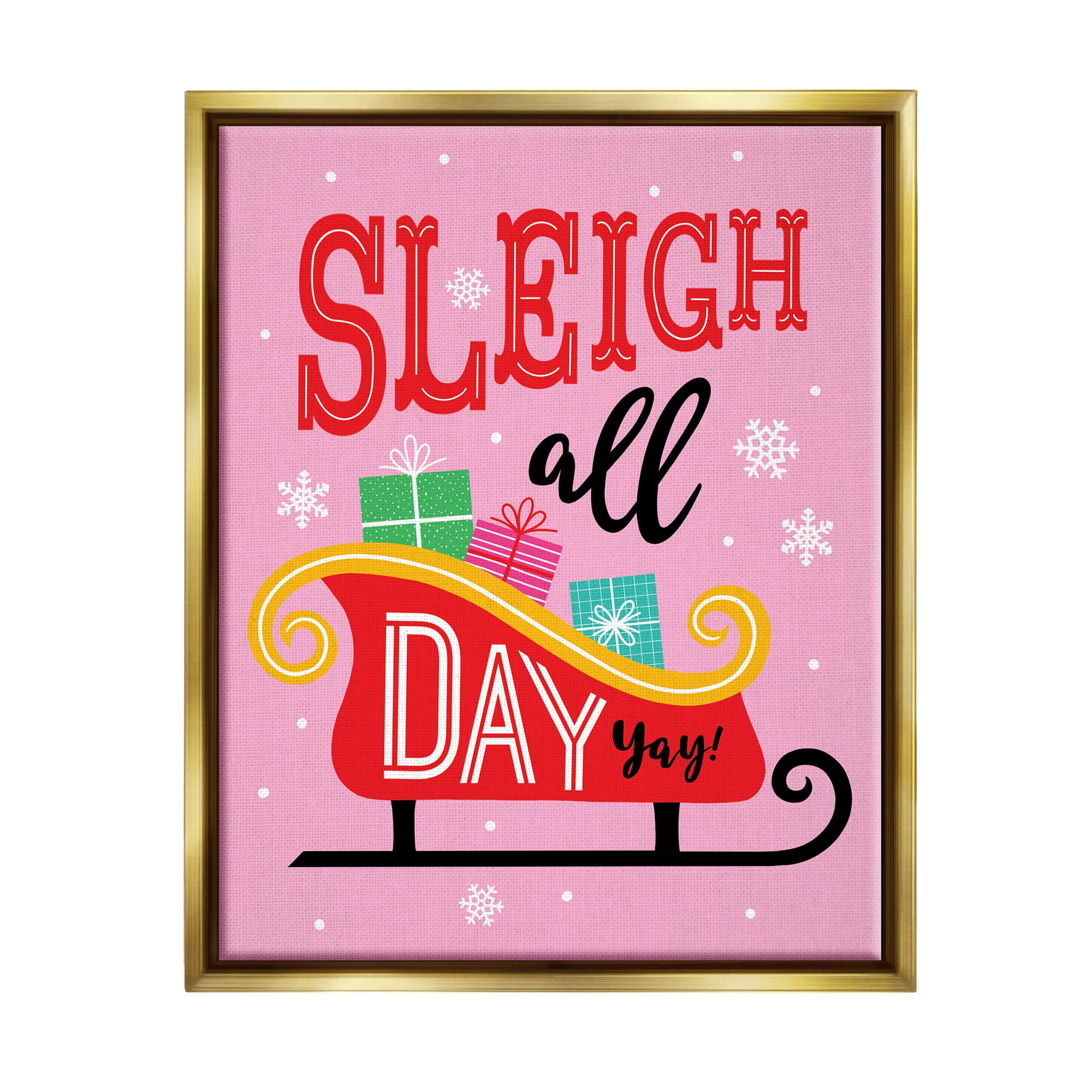 Stupell Industries Sleigh All Day Bold Gift Sled Framed Floater Canvas Wall Art