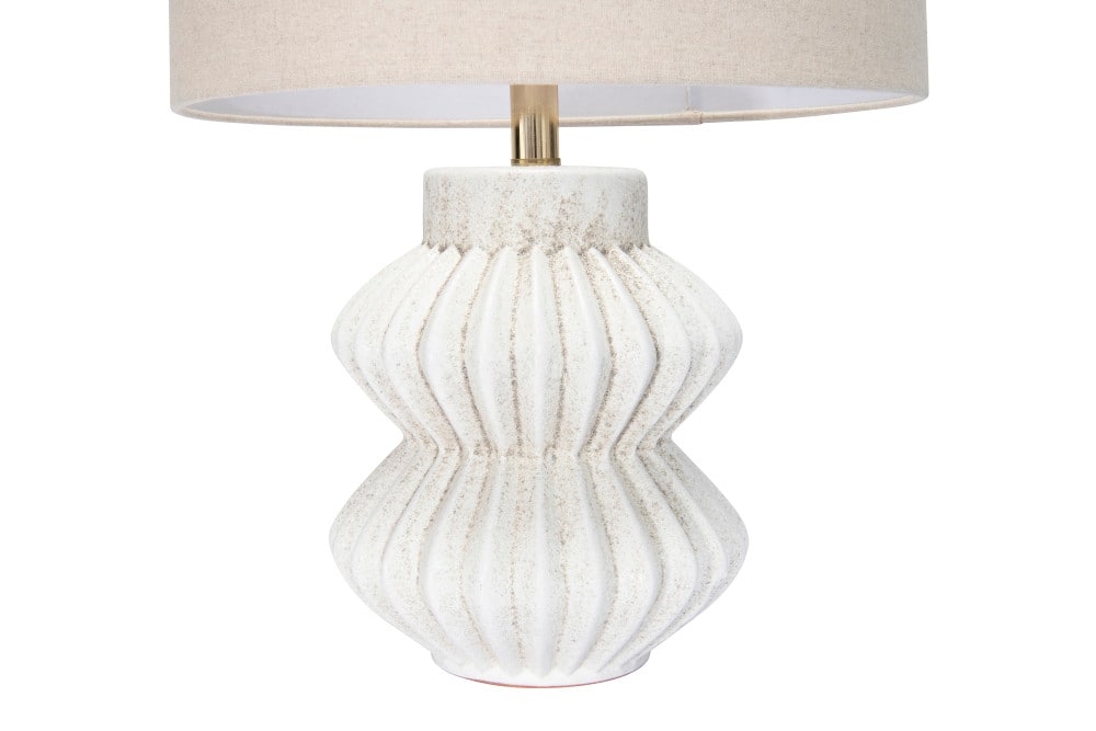 Hello Honey® 22" Distressed White Finish Fluted Terracotta Table Lamp with Linen Shade