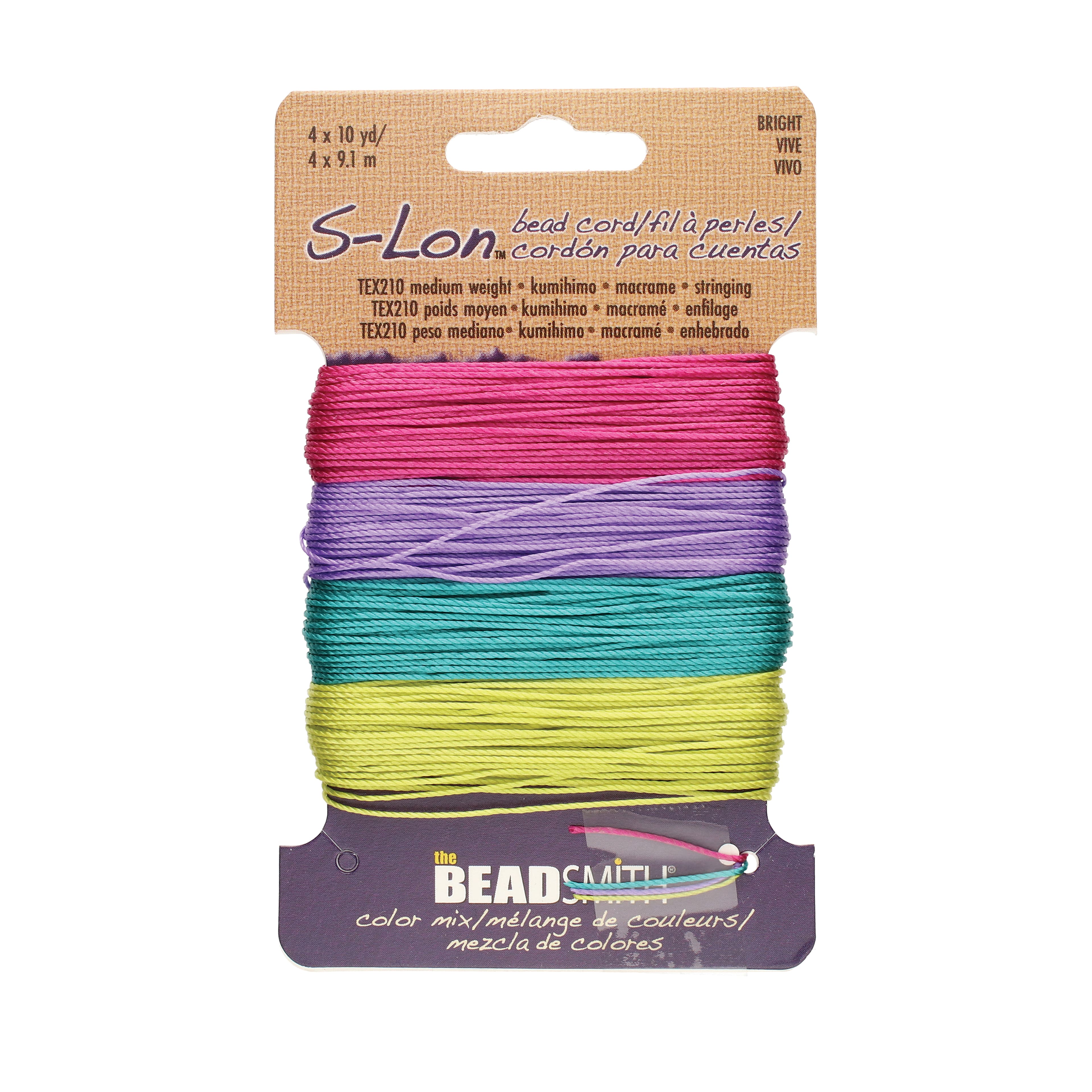 12 Packs: 4 ct. (48 total) The Beadsmith® S-Lon® 0.5mm Mixed Color Bead Cords