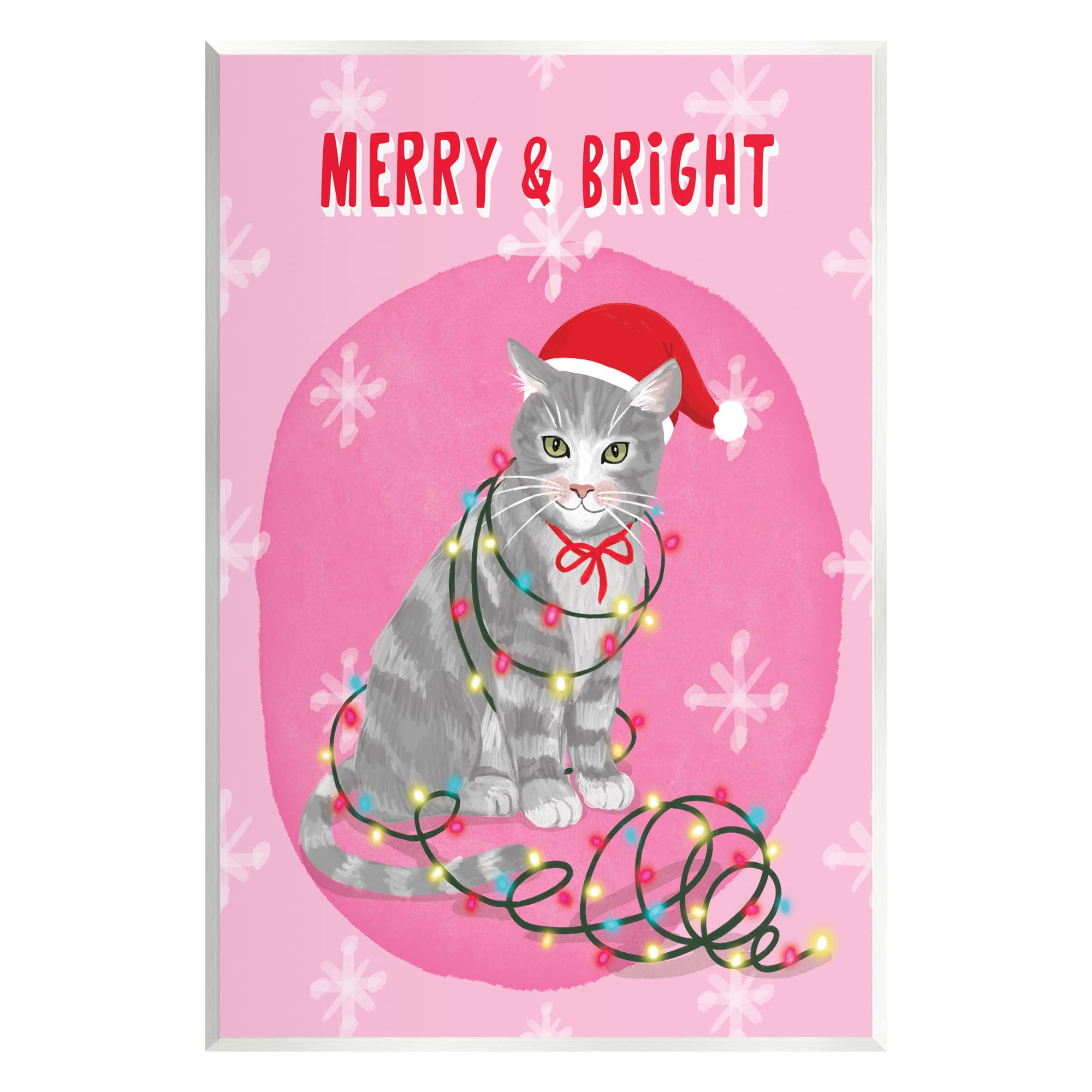 Stupell Industries Merry &#x26; Bright Christmas Cat Wall Plaque Art