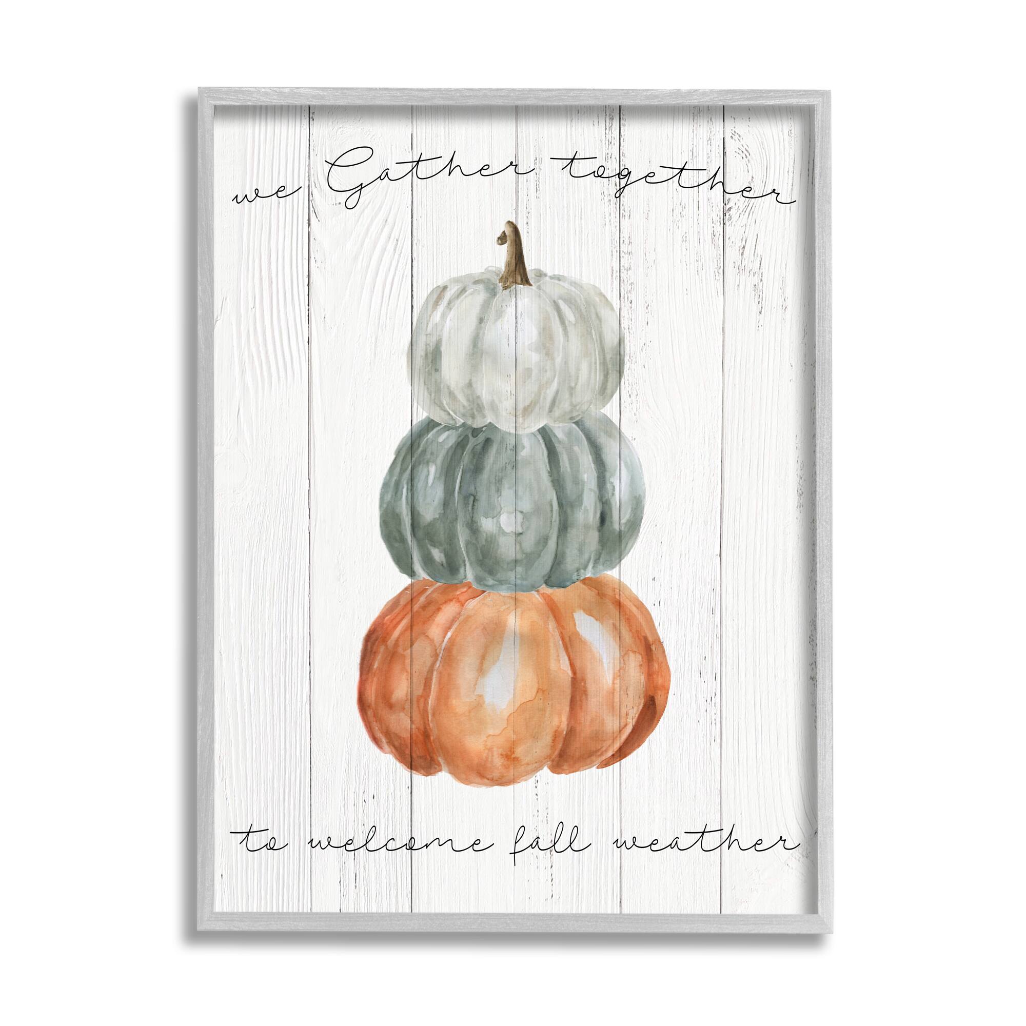 Stupell Industries Gather Together Fall Weather Pumpkins Framed Giclee Art