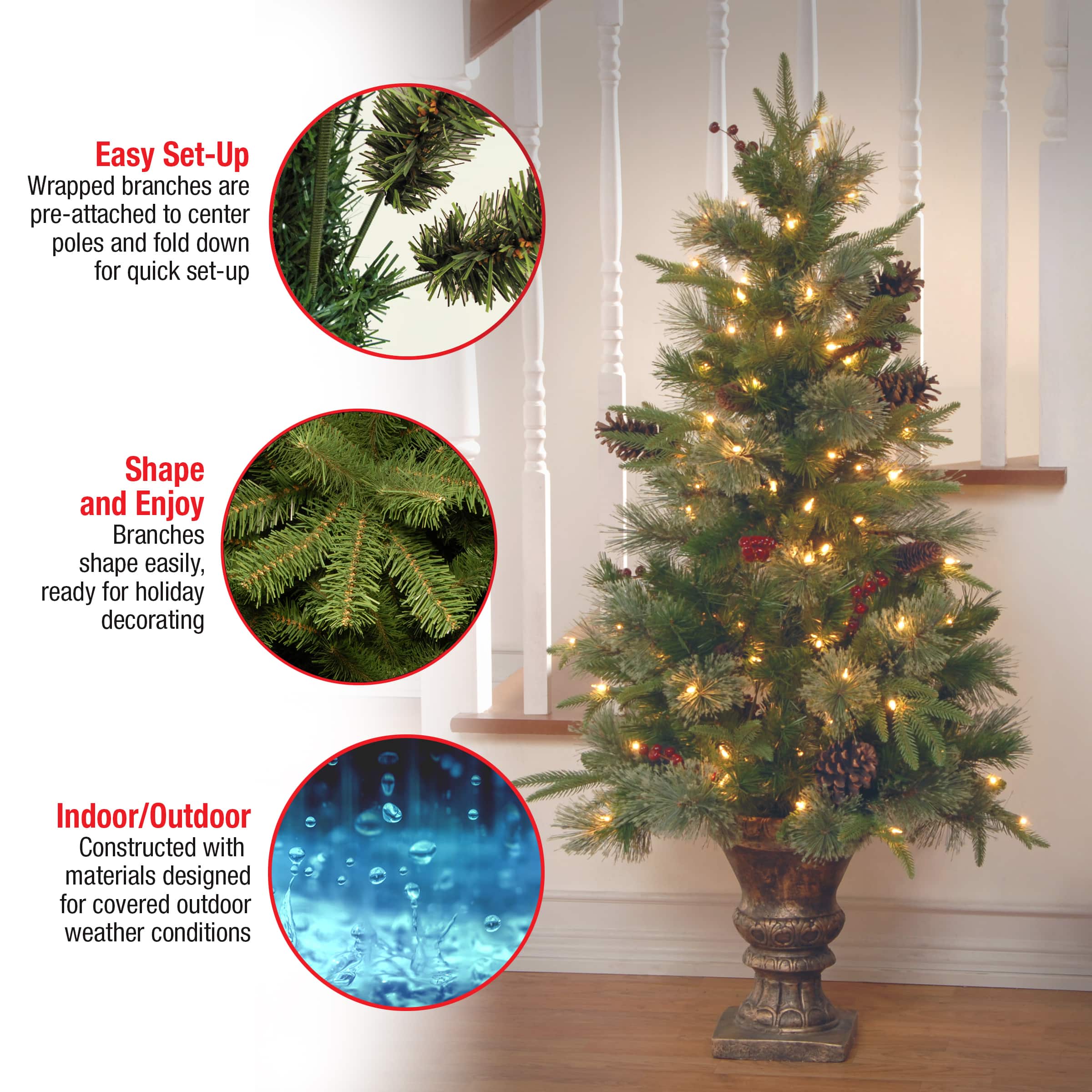 4ft. Pre-Lit Feel Real&#xAE; Colonial Artificial Entrance Christmas Tree, Clear Lights