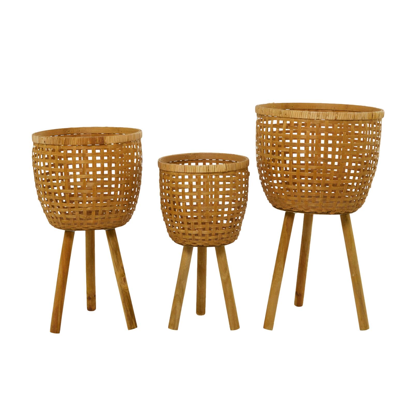 Brown Bamboo Bohemian Planter, Set of 3&#x22; 26&#x22;, 23&#x22;, 20&#x22;